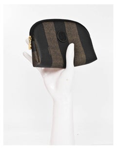 Fendi Brown and Black Vintage Pequin Stripe Toiletry Bag/Pouch