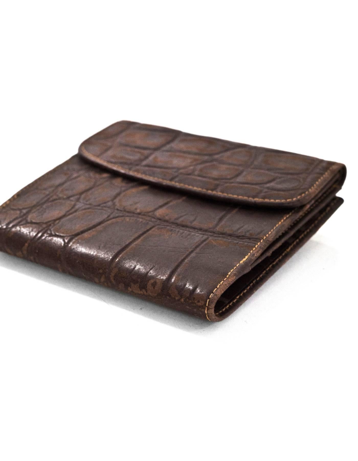 Men's Fendi Vintage Brown Croc Embossed Distressed Leather Wallet