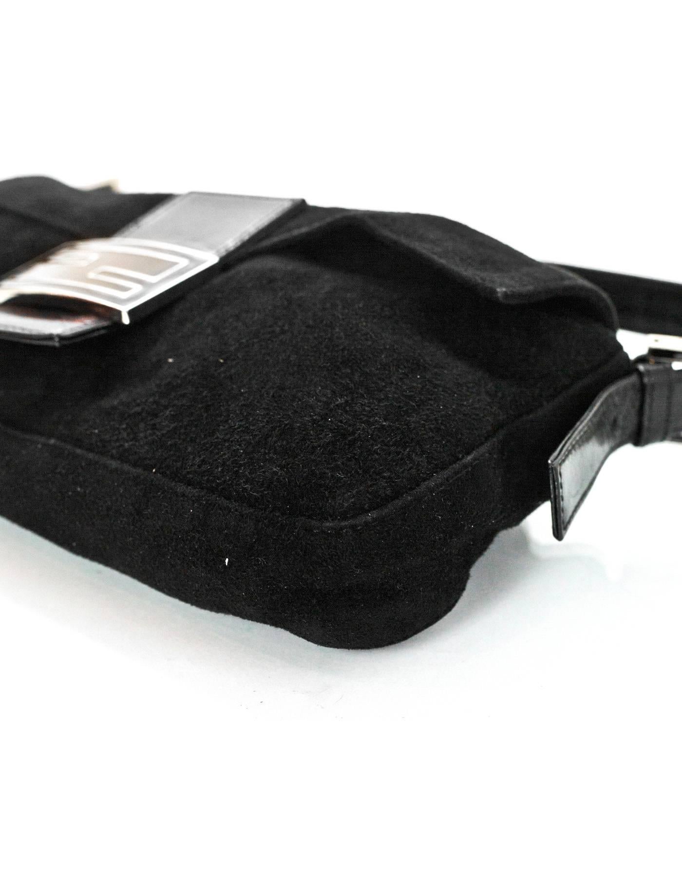 Women's Fendi Black Suede Baguette Shoulder Bag
