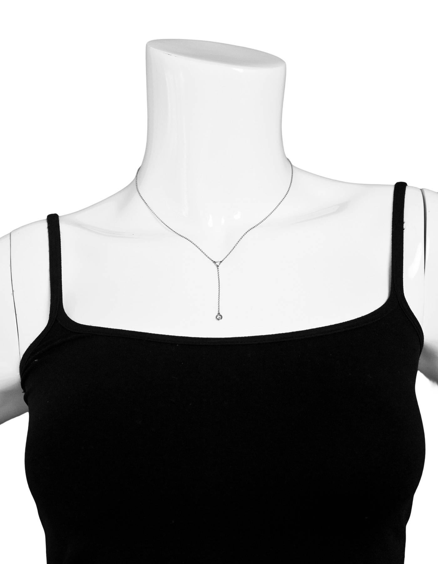 Tiffany & Co. Elsa Peretti Platinum Diamonds By The Yard Y Necklace
Features .19 diamond carat weight

Color: Silver, white
Materials: Platinum, diamonds
Closure: Jump ring closure
Stamp: Tiffany & Co Peretti PT950
Retail Price: $2,000 + tax
Overall