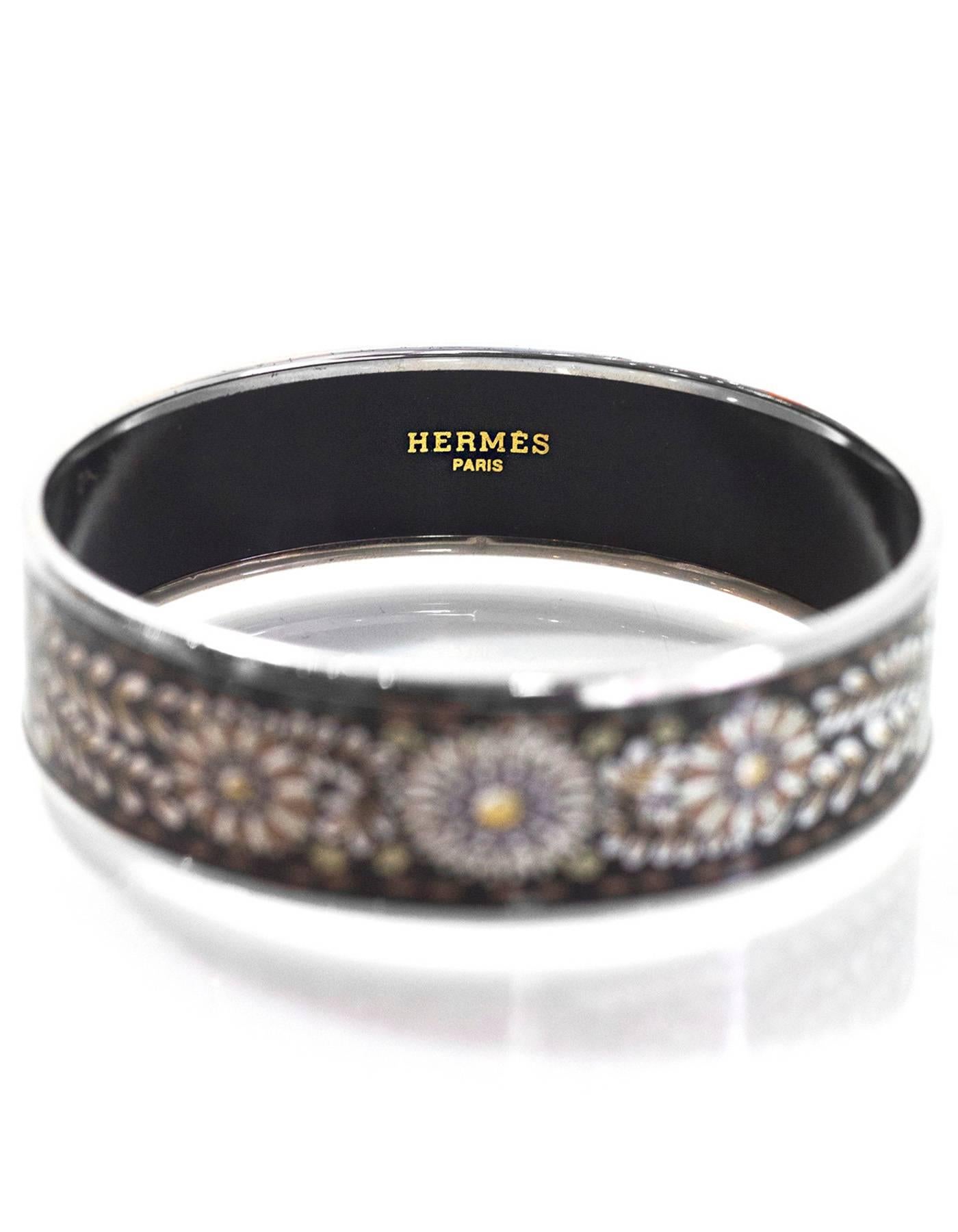 Women's Hermes Black & Brown Wide Enamel Bangle Bracelet Sz 70