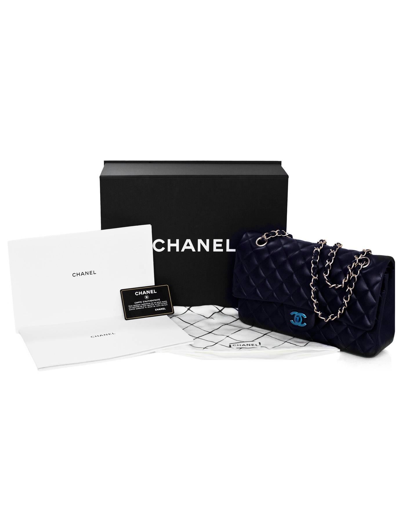 Chanel NEW Navy Quilted Lambskin Leather Medium Classic 10
