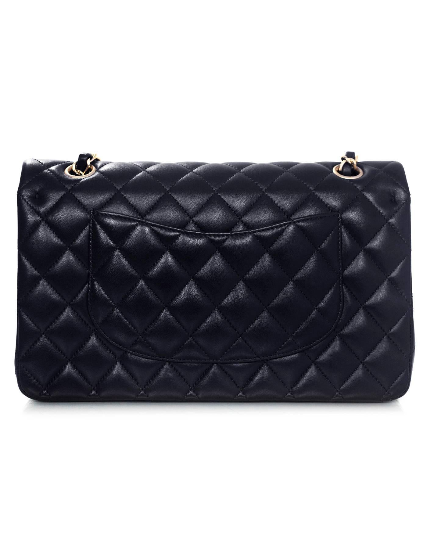 Black Chanel NEW Navy Quilted Lambskin Leather Medium Classic 10