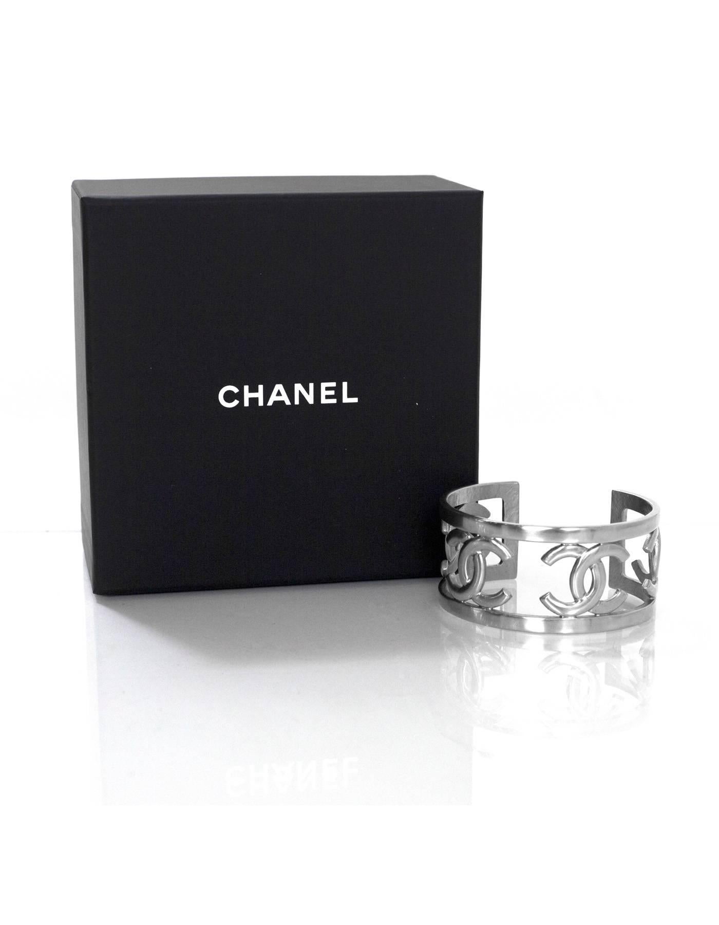 Chanel 2016 Silvertone CC Cuff Bracelet with Box 2