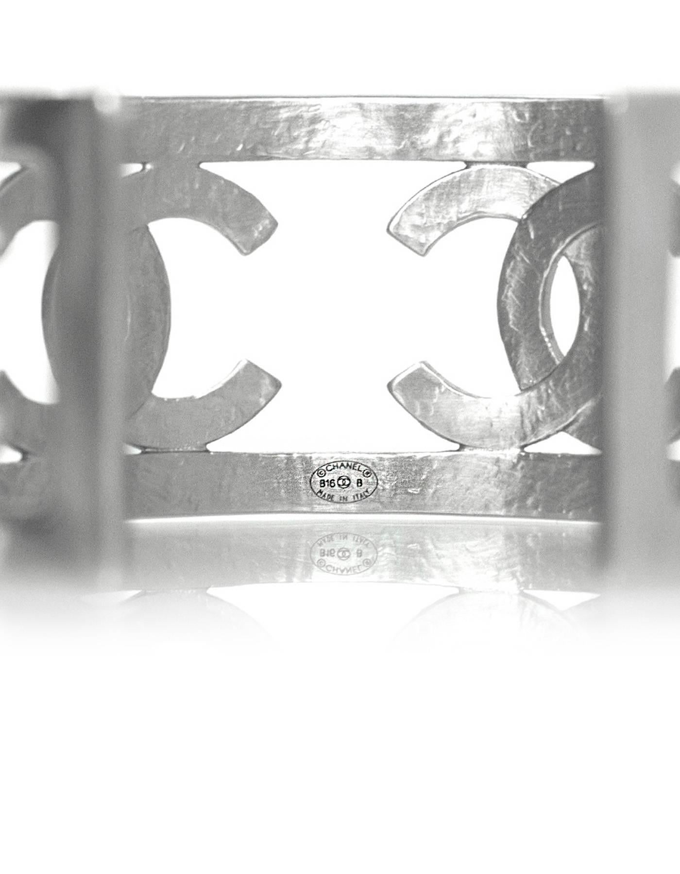 Chanel 2016 Silvertone CC Cuff Bracelet with Box 1