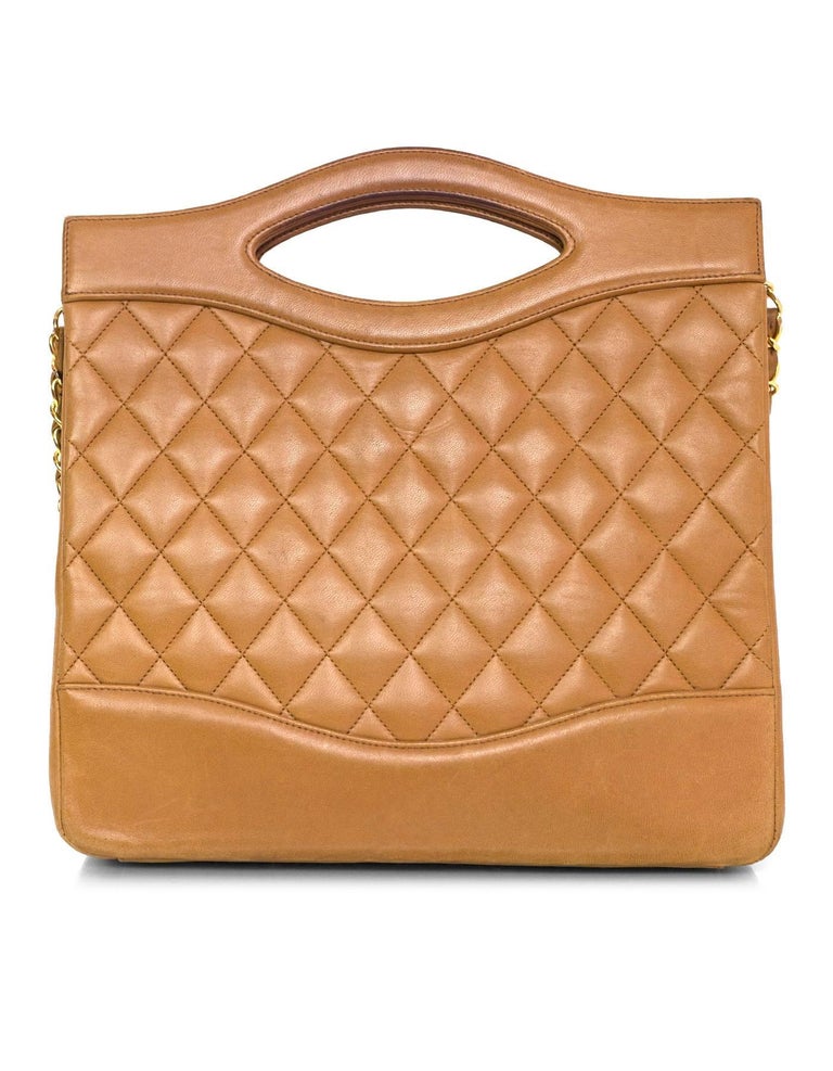 Chanel Vintage Camel Lambskin Leather CC Tote Bag w. Strap For Sale at