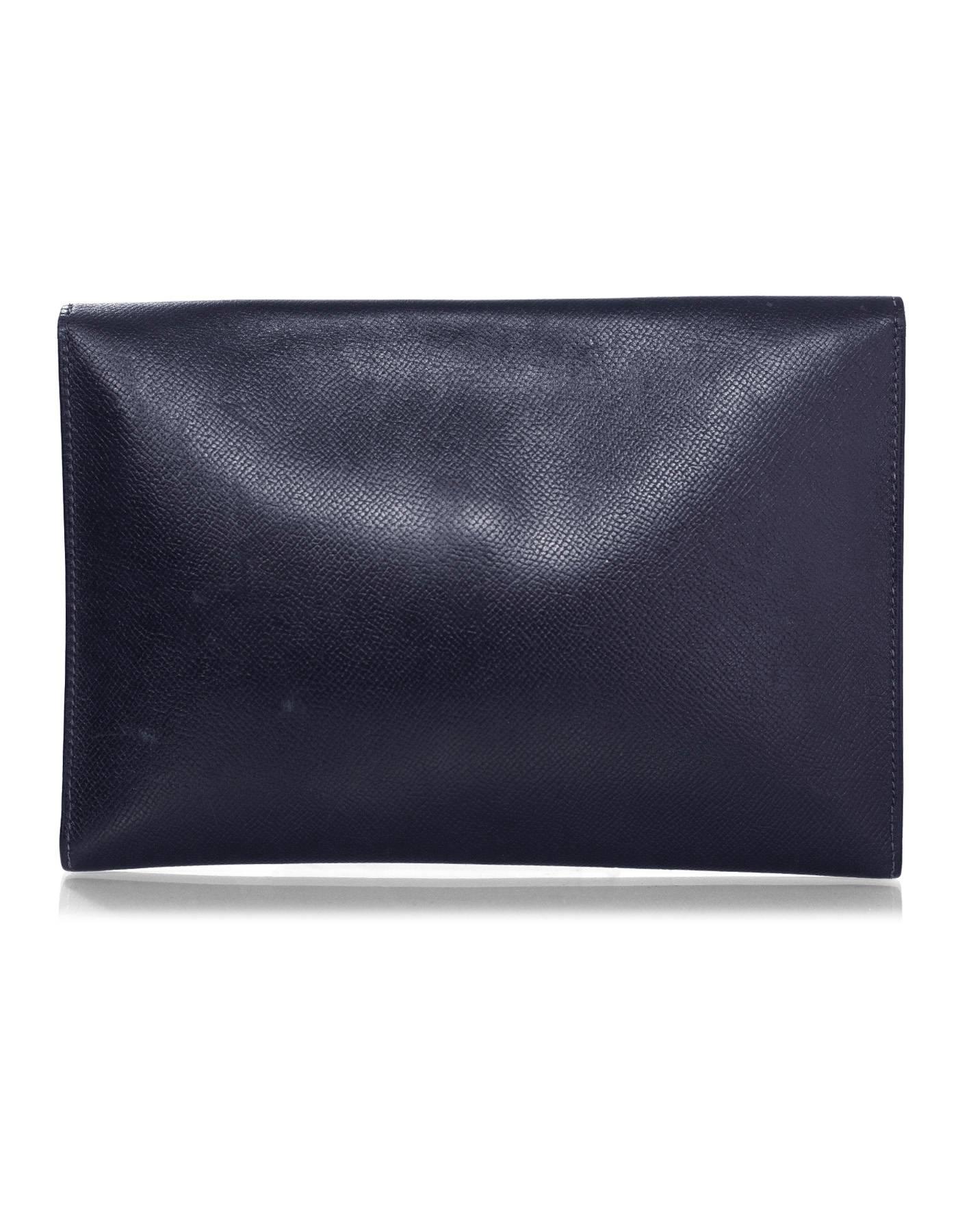 Black Hermes Vintage Navy Epsom Leather Rio Clutch Bag