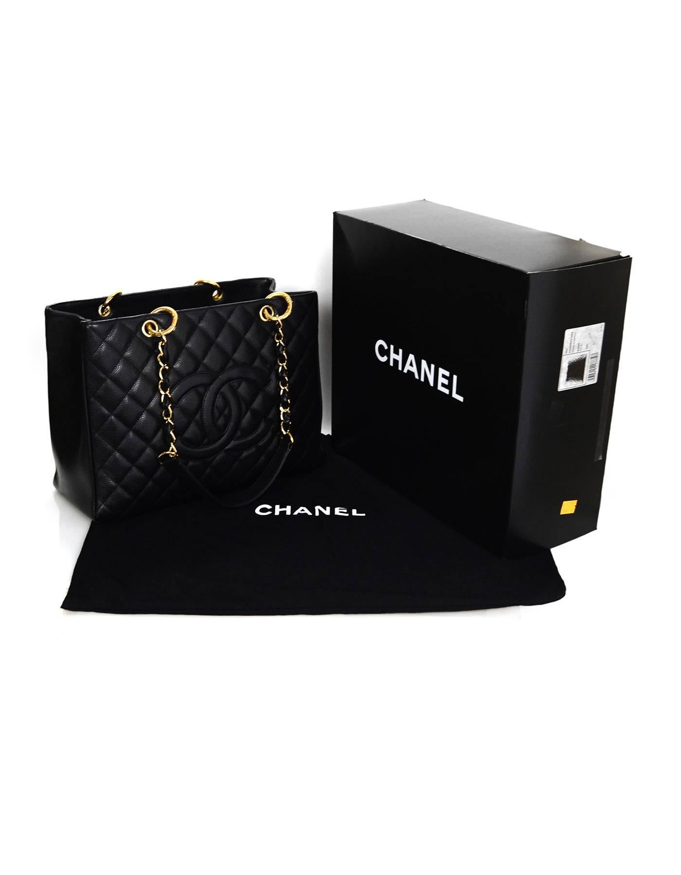 Chanel DISCONTINUED Black Caviar Leather GST Grand Shopper Tote Bag 2