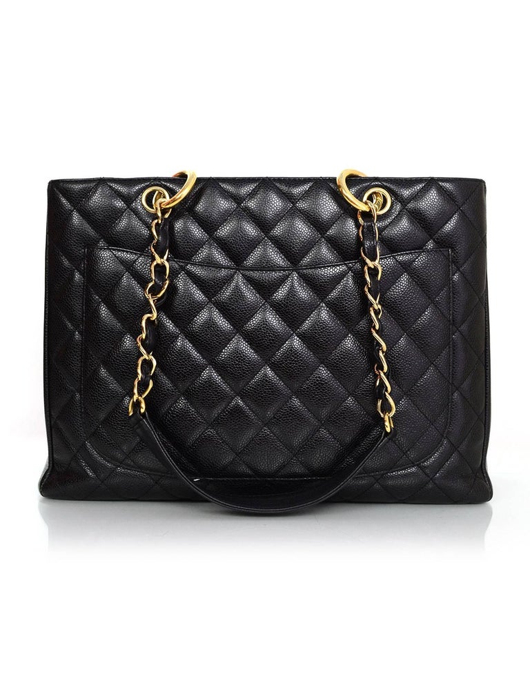 Chanel DISCONTINUED Black Caviar Leather GST Grand Shopper Tote Bag at 1stdibs