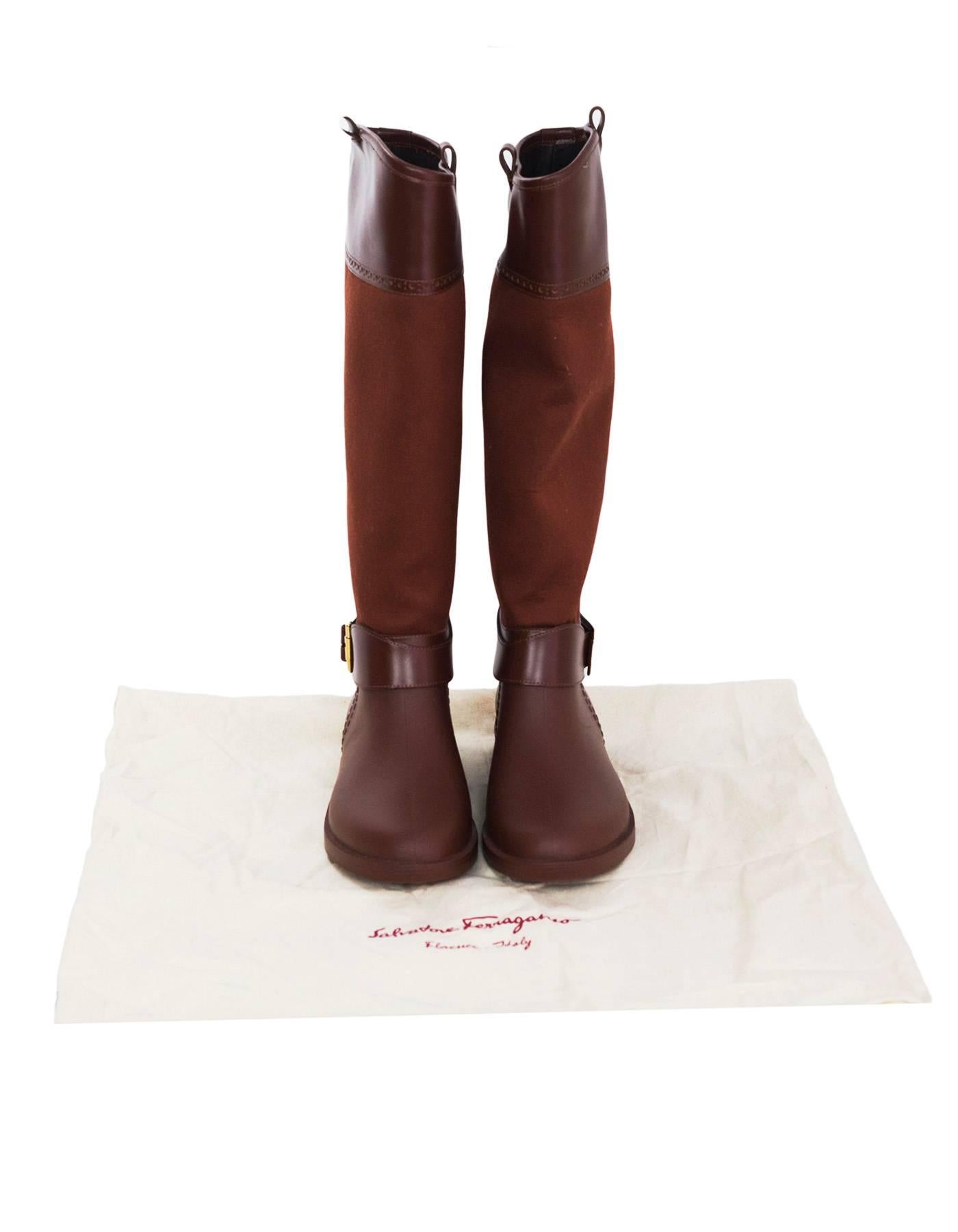 Salvatore Ferragamo Rust Canvas/Leather Riding Boots Sz 5 In Excellent Condition In New York, NY