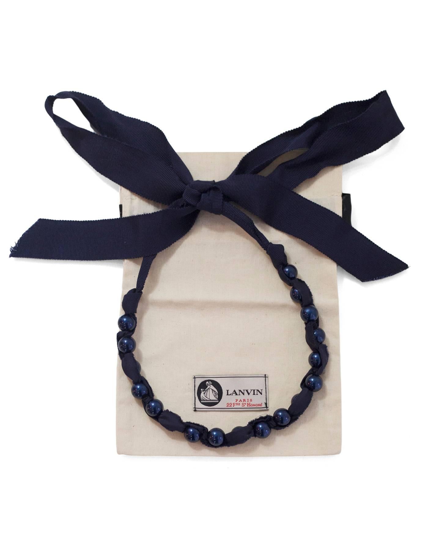Women's Lanvin Navy Beaded Ribbon Necklace with Dust Bag