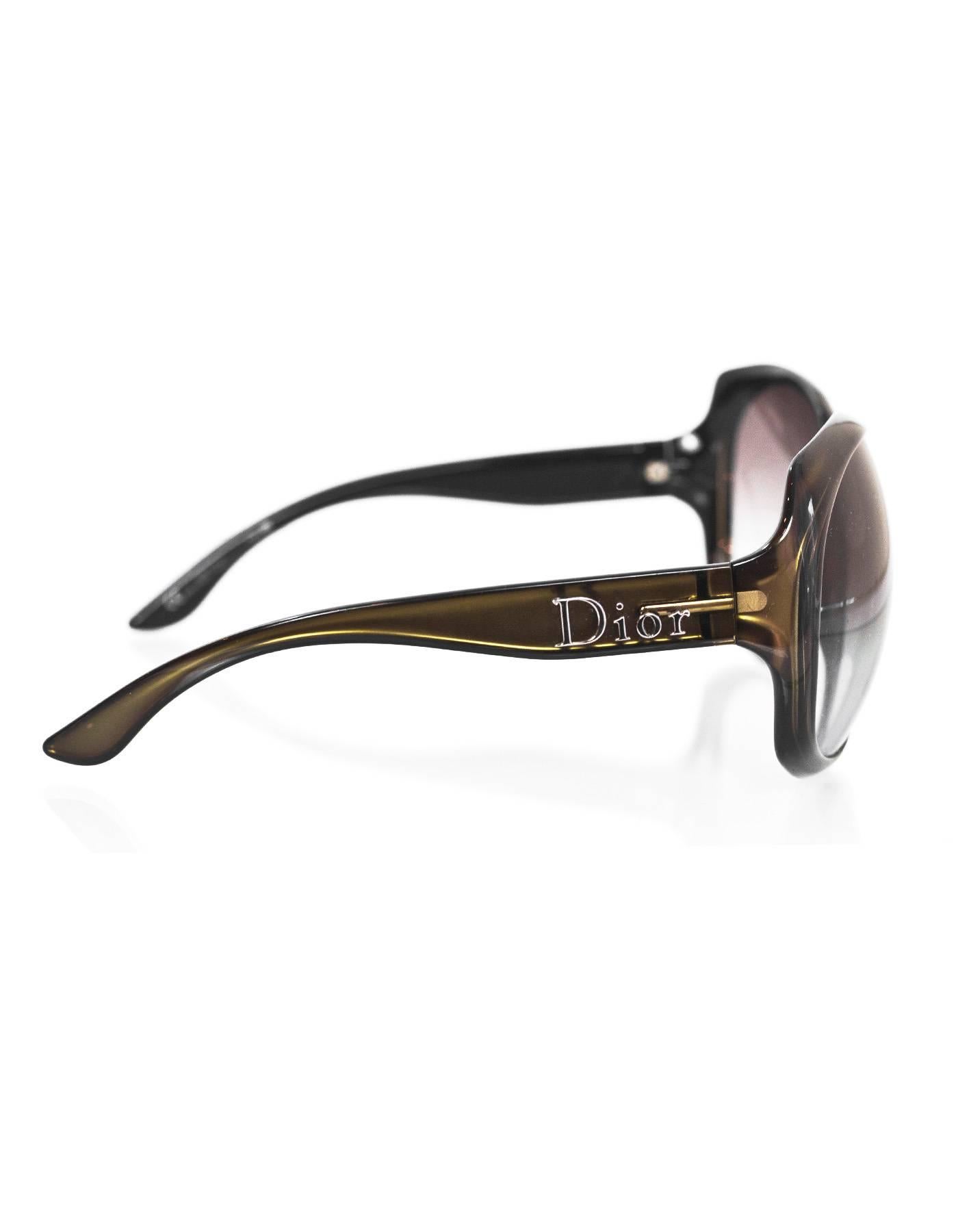 Gray Christian Dior Olive Green Round Sunglasses with Case