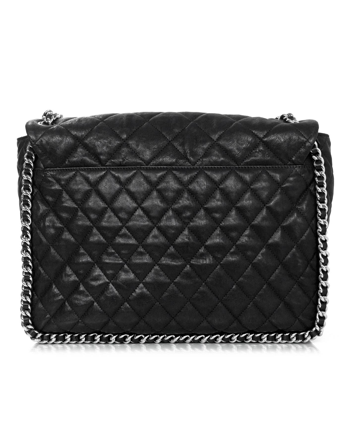Chanel Black Quilted Chain Around Maxi Flap Bag In Excellent Condition In New York, NY