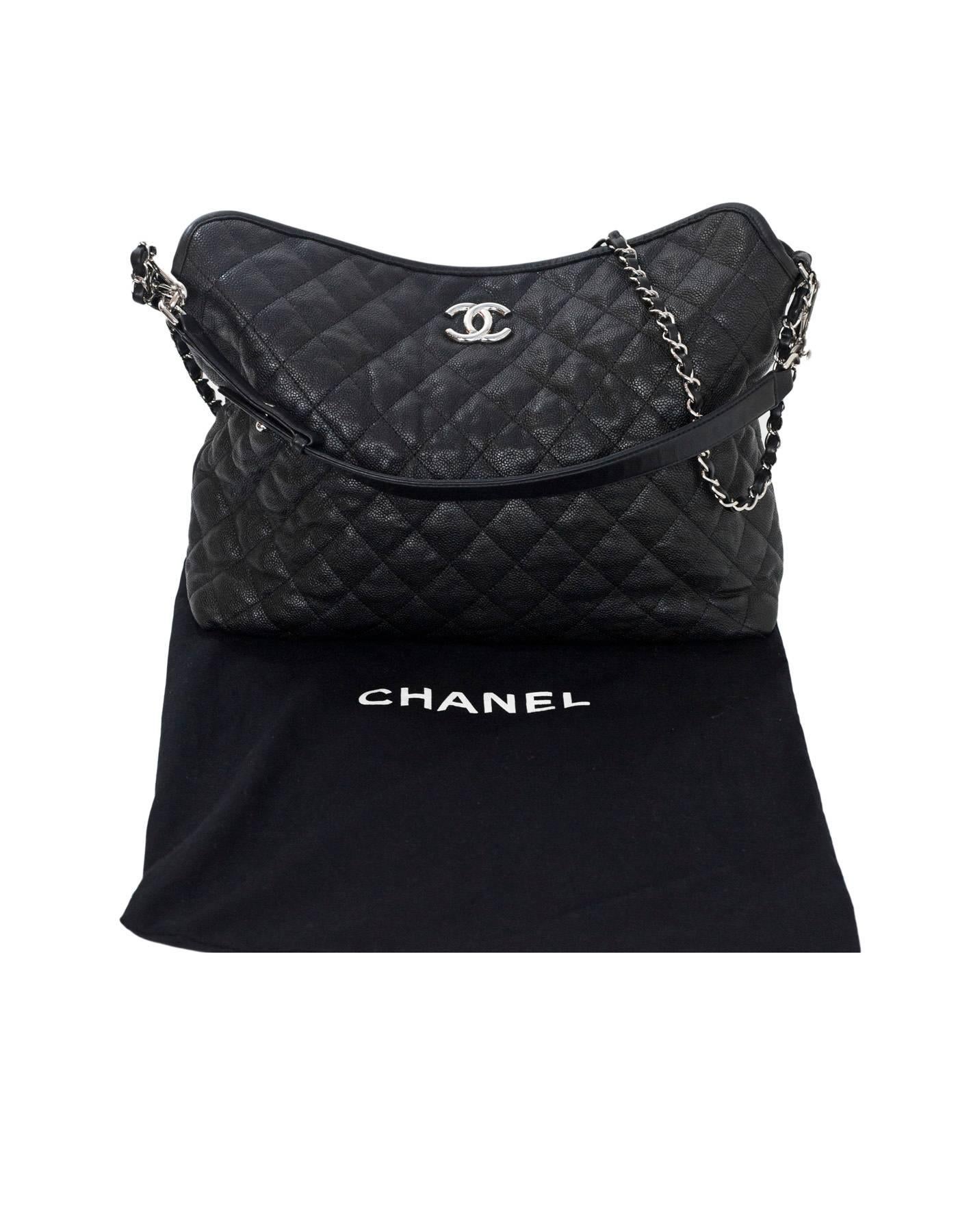 Chanel Black Quilted Caviar Leather French Riviera Hobo Bag w. Srrap 4
