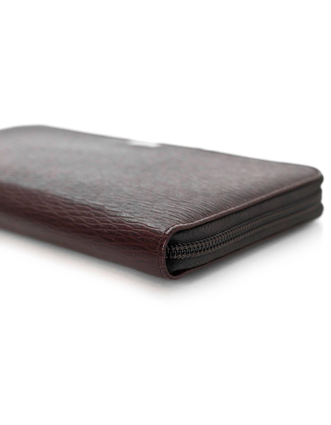Black Salvatore Ferragamo Brown Leather Zip Around Large Travel Wallet rt. $390