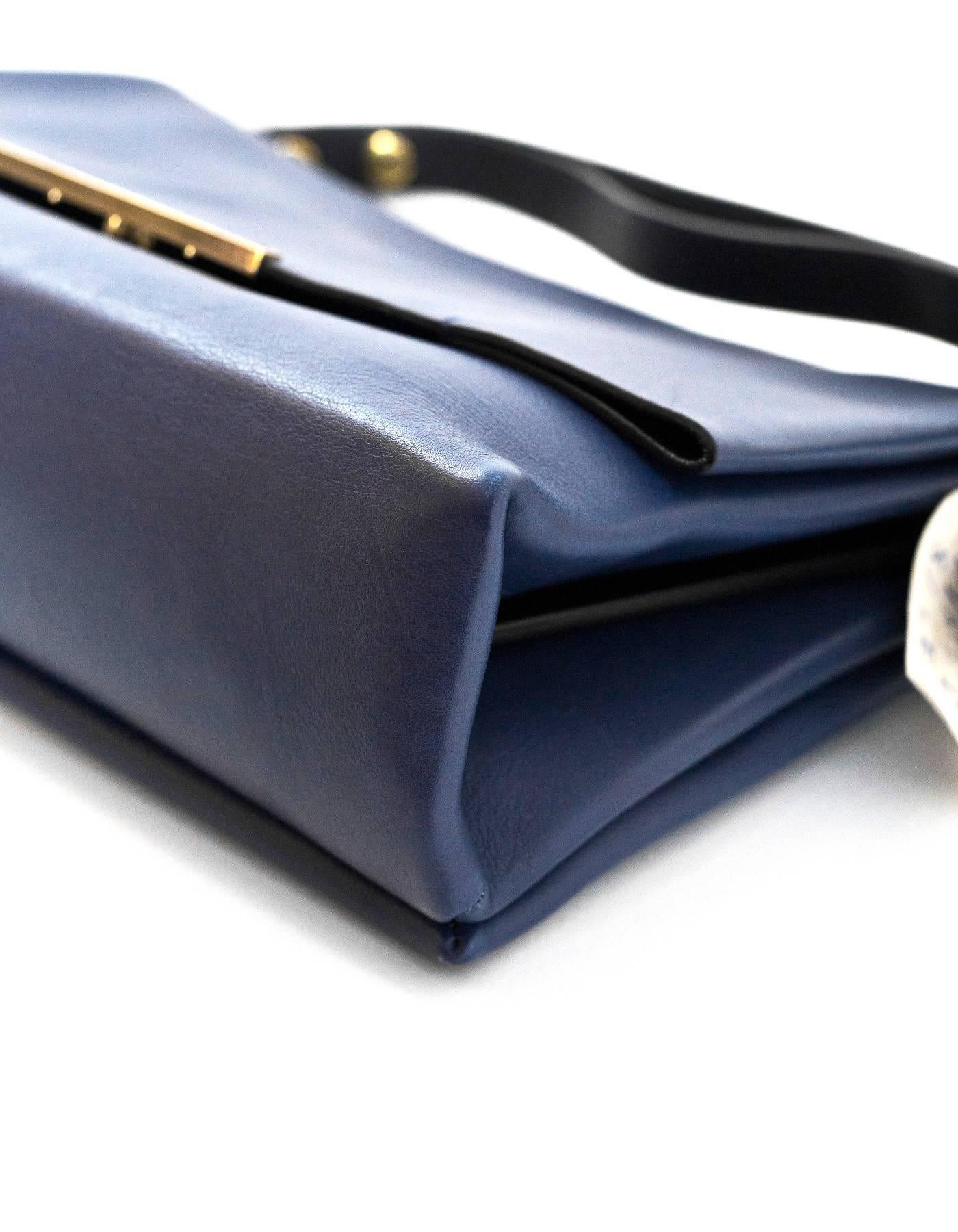 Blue Celine Navy Leather Blade Flap Shoulder Bag with Dust Bag