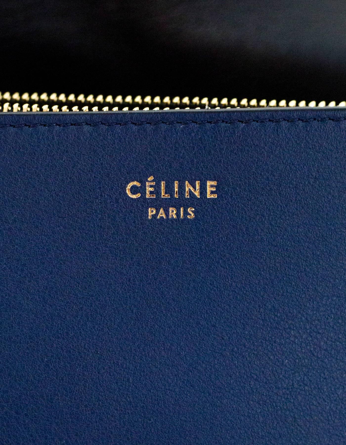 Women's Celine Navy Leather Blade Flap Shoulder Bag with Dust Bag