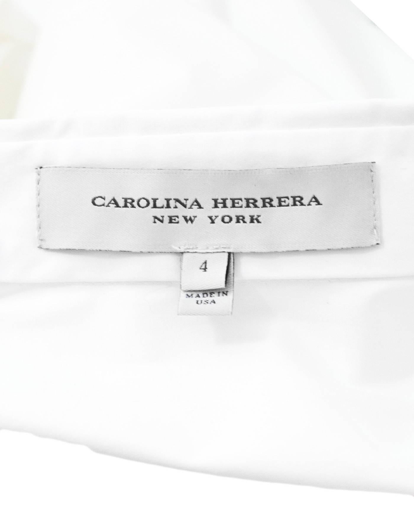 Carolina Herrera White Button Up Blouse Sz 4 In Excellent Condition In New York, NY