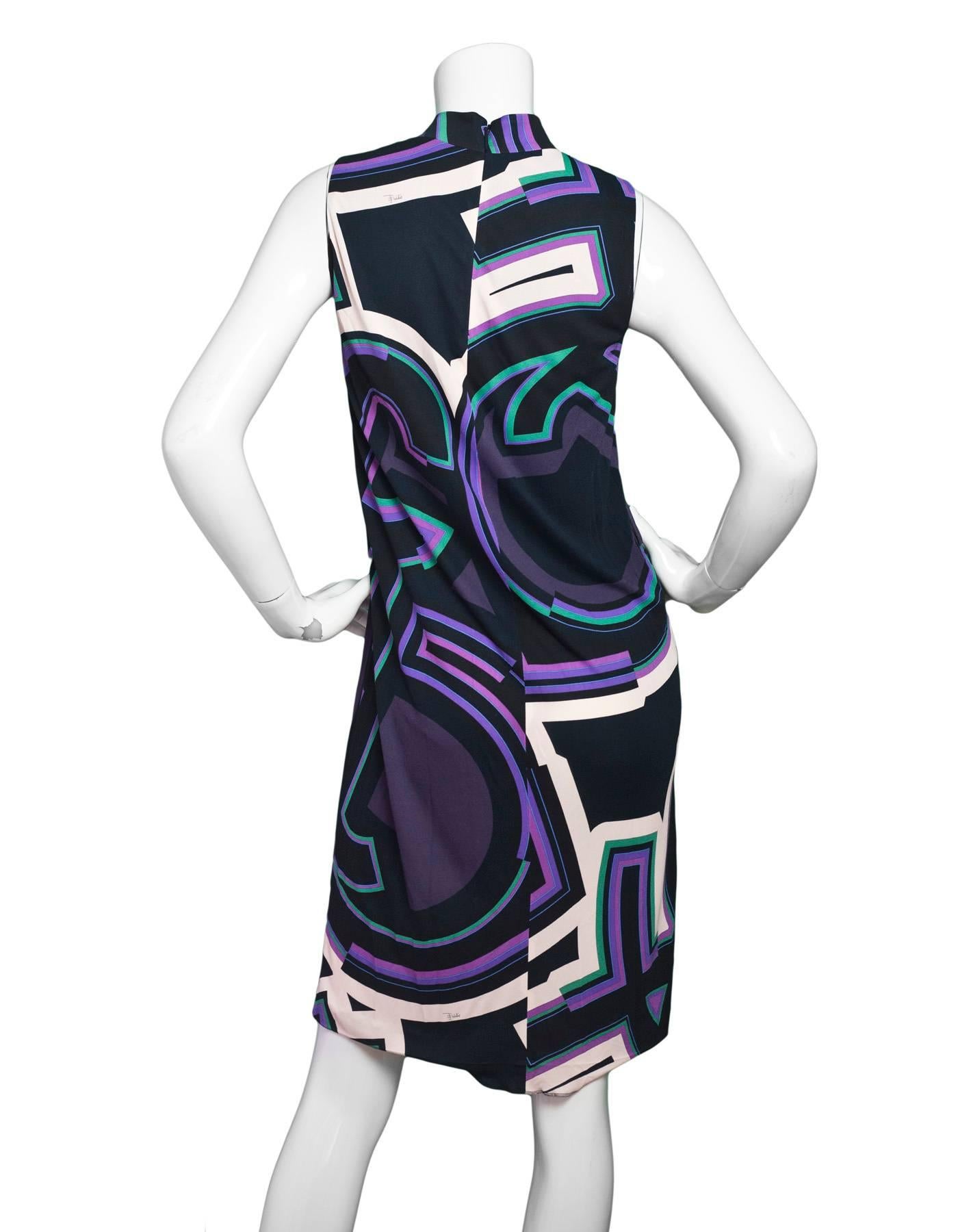 Emilio Pucci 2017 Black & Purple Sleeveless Printed Dress Sz US4 In Excellent Condition In New York, NY