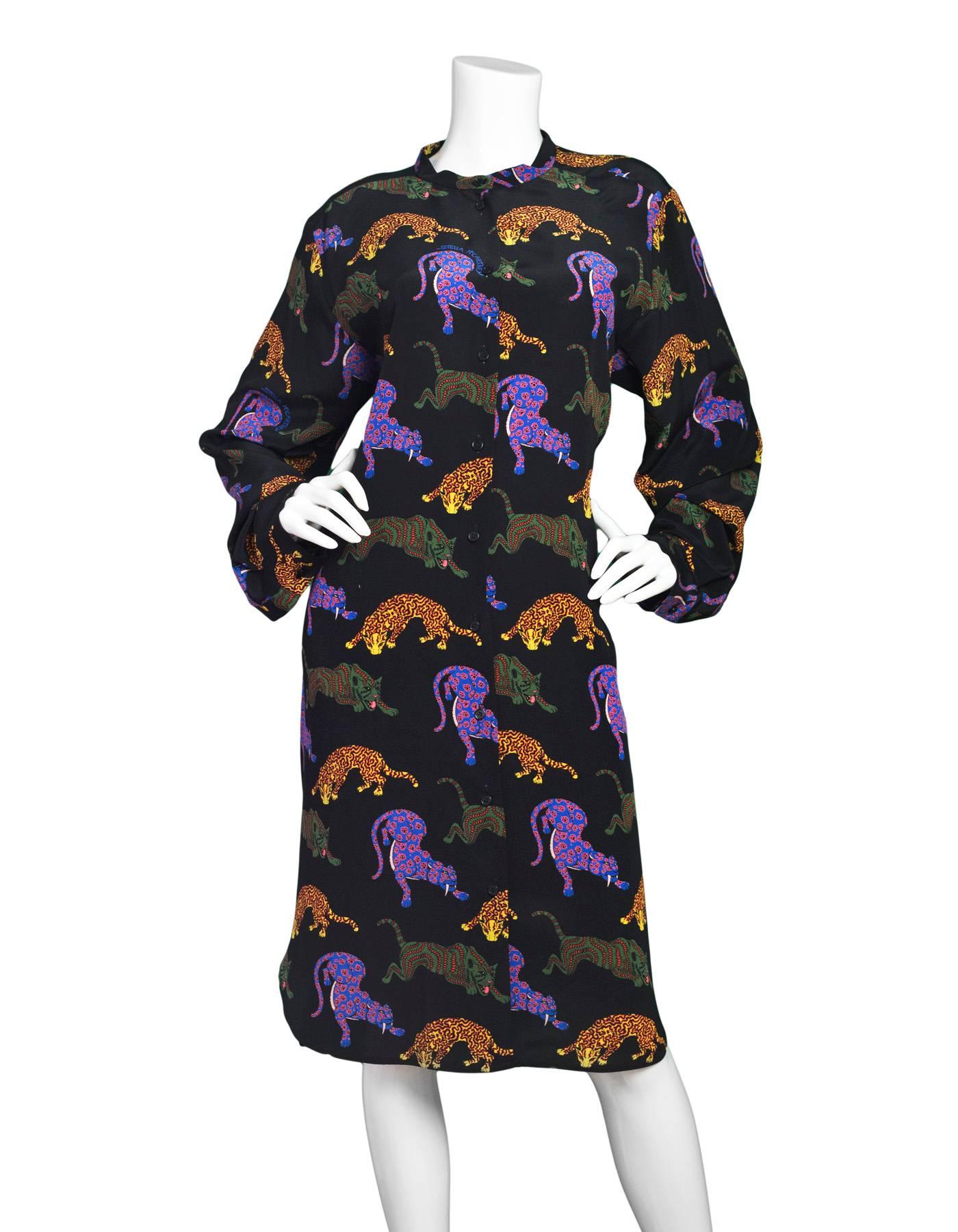 Stella McCartney Black Silk Wild Cats Dress Sz IT50 NWT

Made In: Hungary
Color: Black, multi
Composition: 100% Silk
Lining: None
Closure/Opening: Front button closure
Retail Price: $1,230 + tax
Overall Condition: Excellent pre-owned condition -