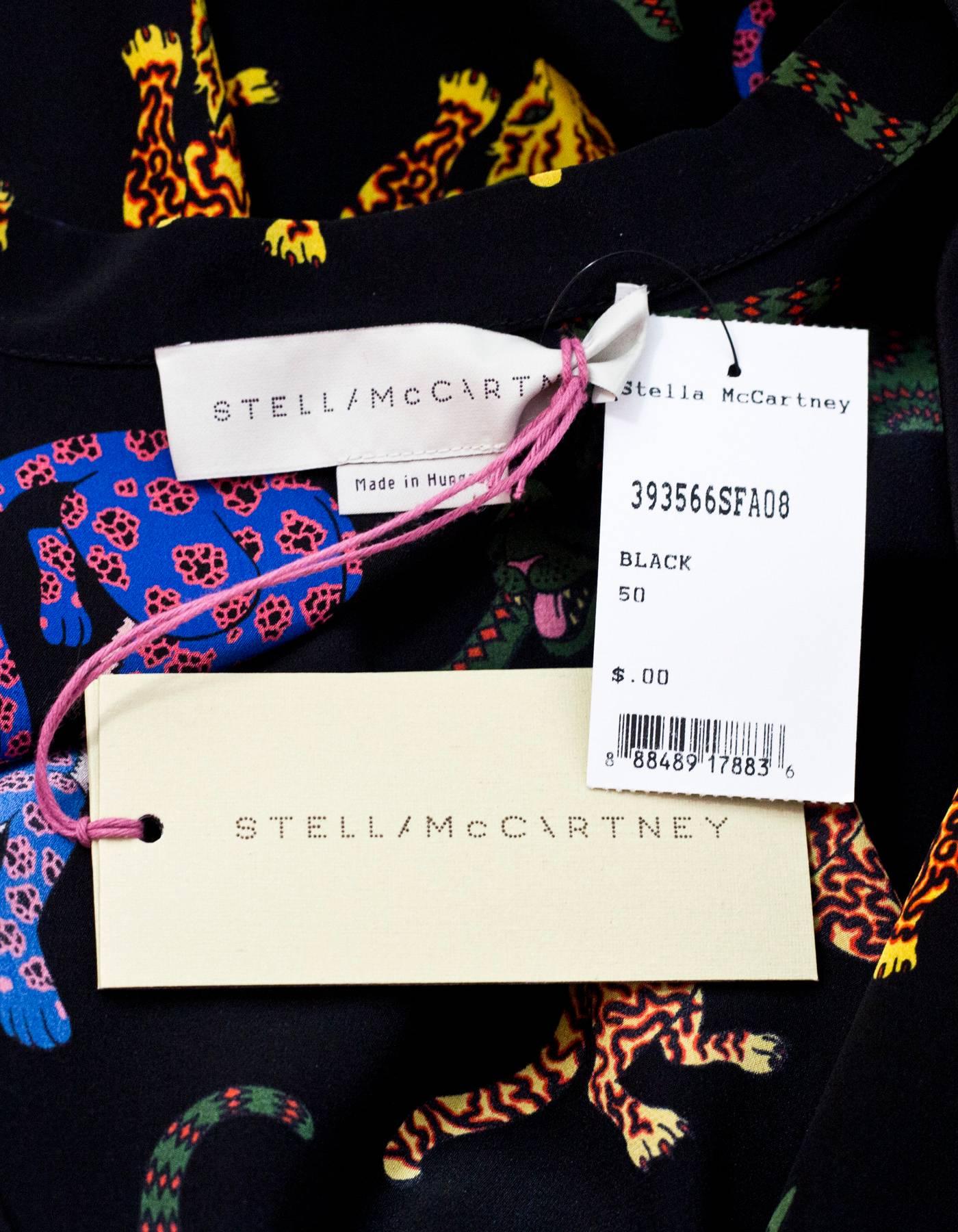 Stella McCartney Black Silk Wild Cats Dress Sz IT50 NWT rt. $1, 230 In Excellent Condition In New York, NY
