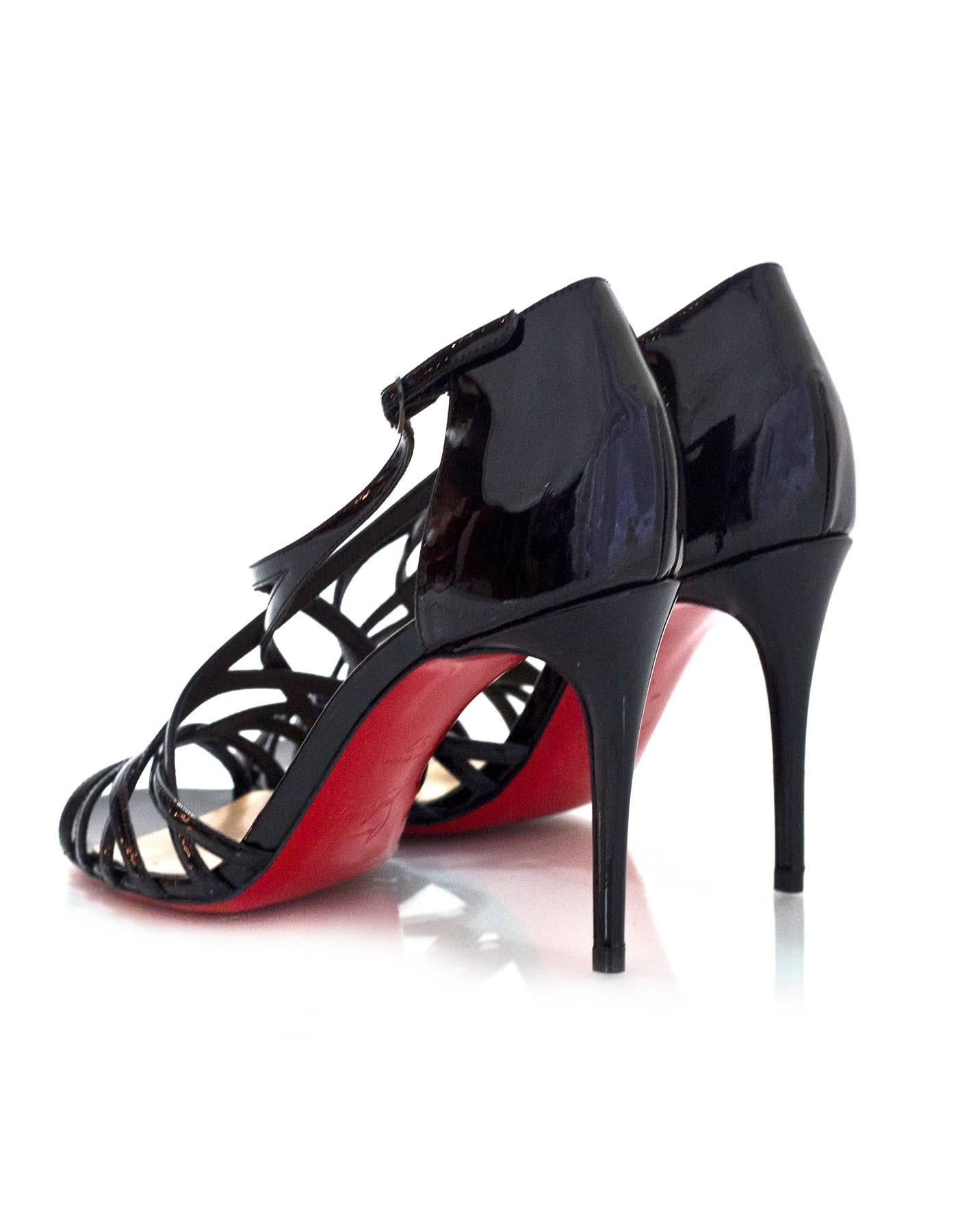 Women's Christian Louboutin NEW Black Patent Ete Sandals sz 37 NIB w/BOX/DB