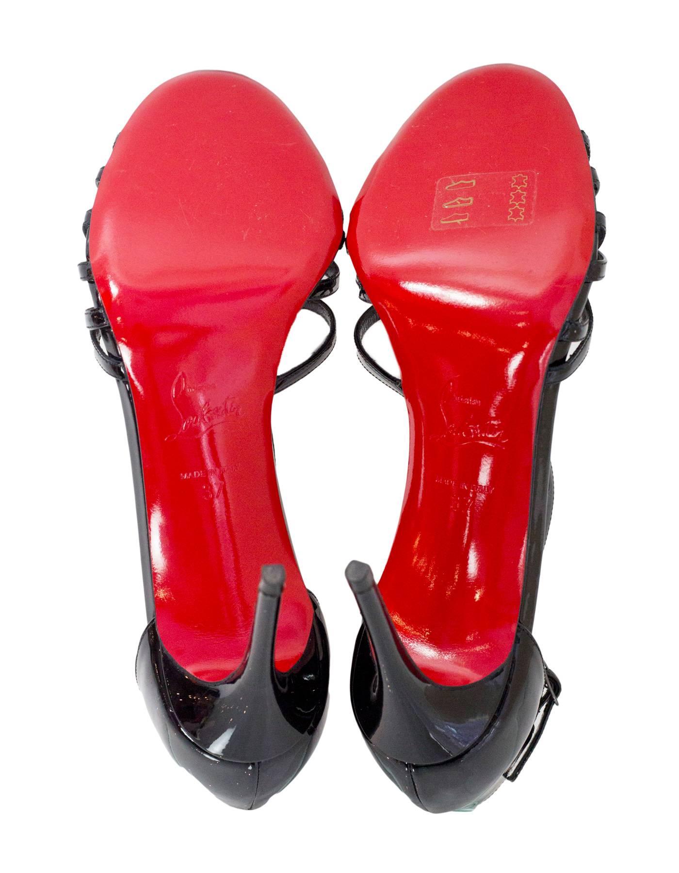 Christian Louboutin NEW Black Patent Ete Sandals sz 37 NIB w/BOX/DB 1