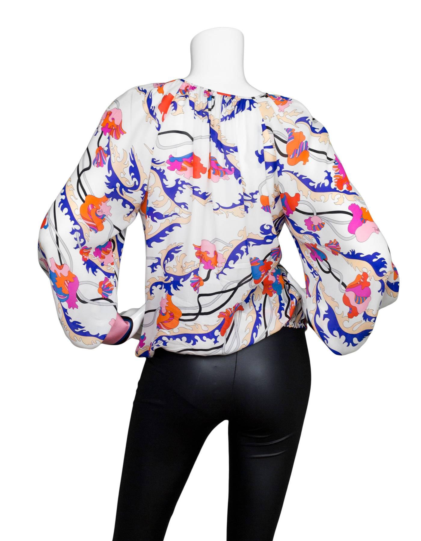 Beige Emilio Pucci Multi-Colored Silk Blouse Sz US4