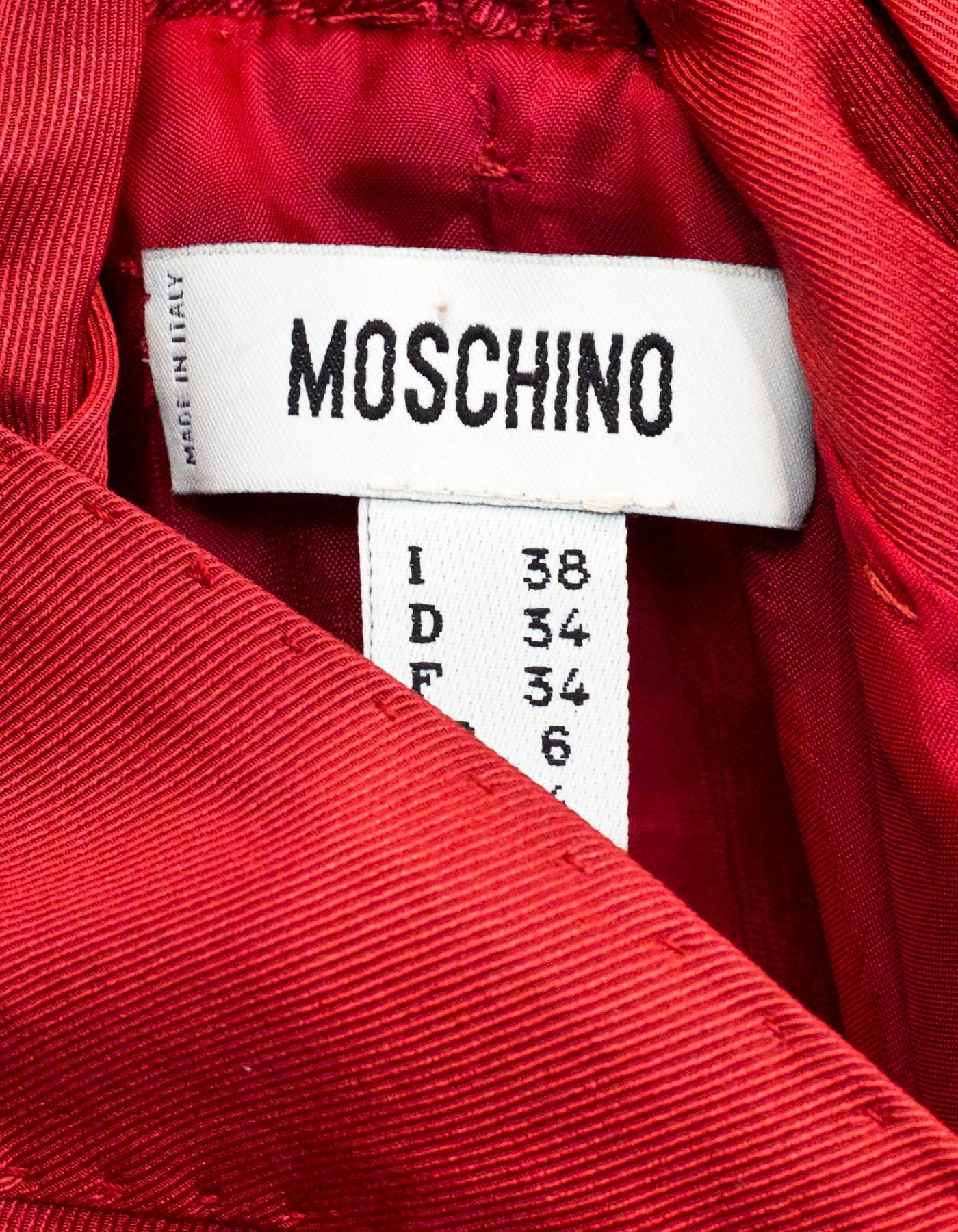 Women's Moschino Brick Red Cocktail Dress w/ Bow Pleated Back Sz US4