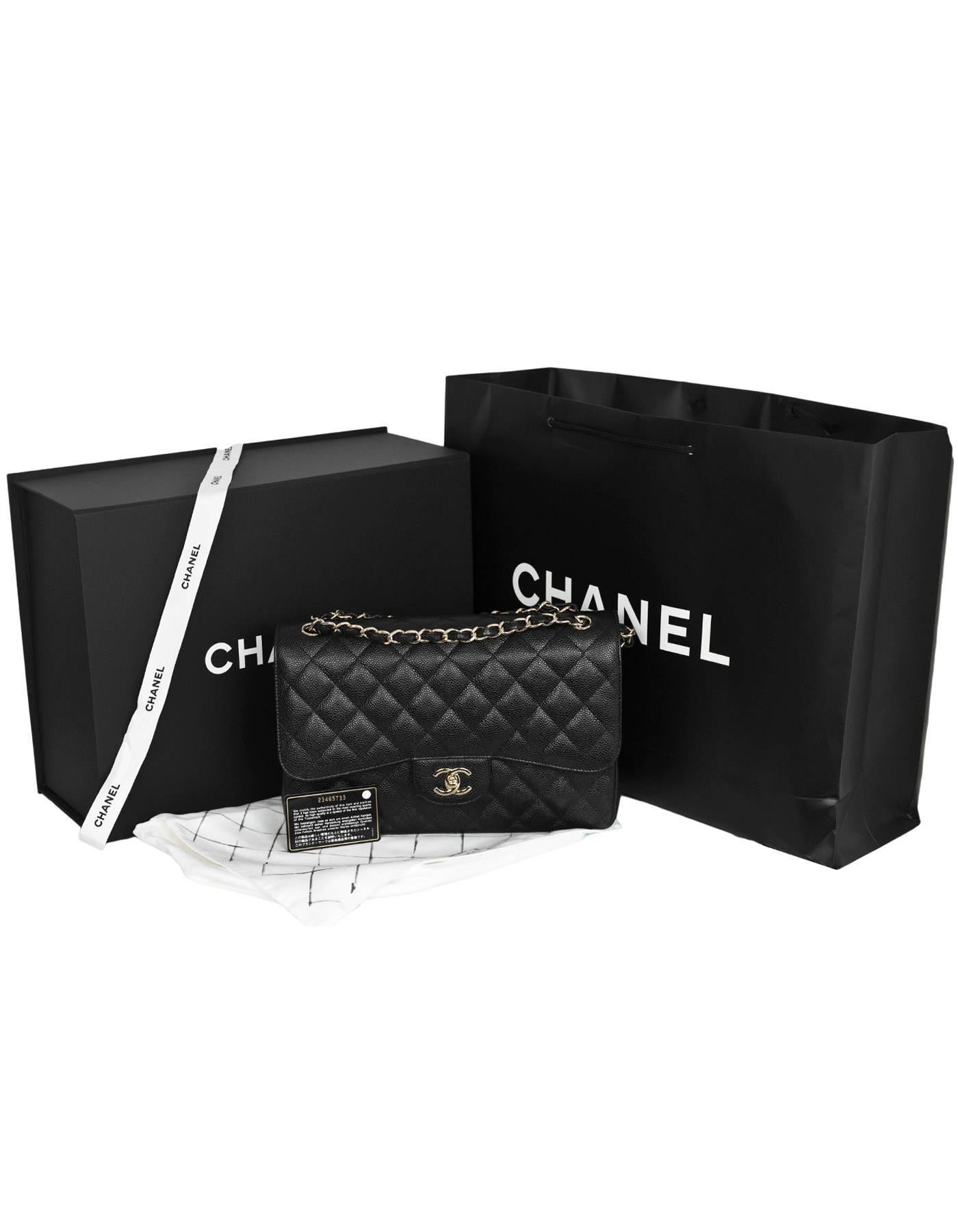Chanel 2017 Black Quilted Caviar Leather Jumbo Double Flap Bag w/ Box/Card/DB 4