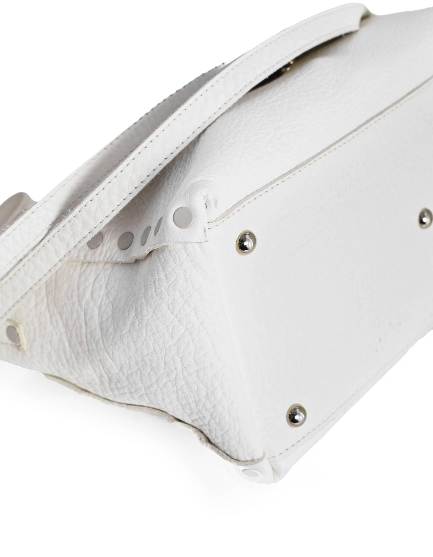 Zanellato White Leather Small Postina Handle Bag In Excellent Condition In New York, NY