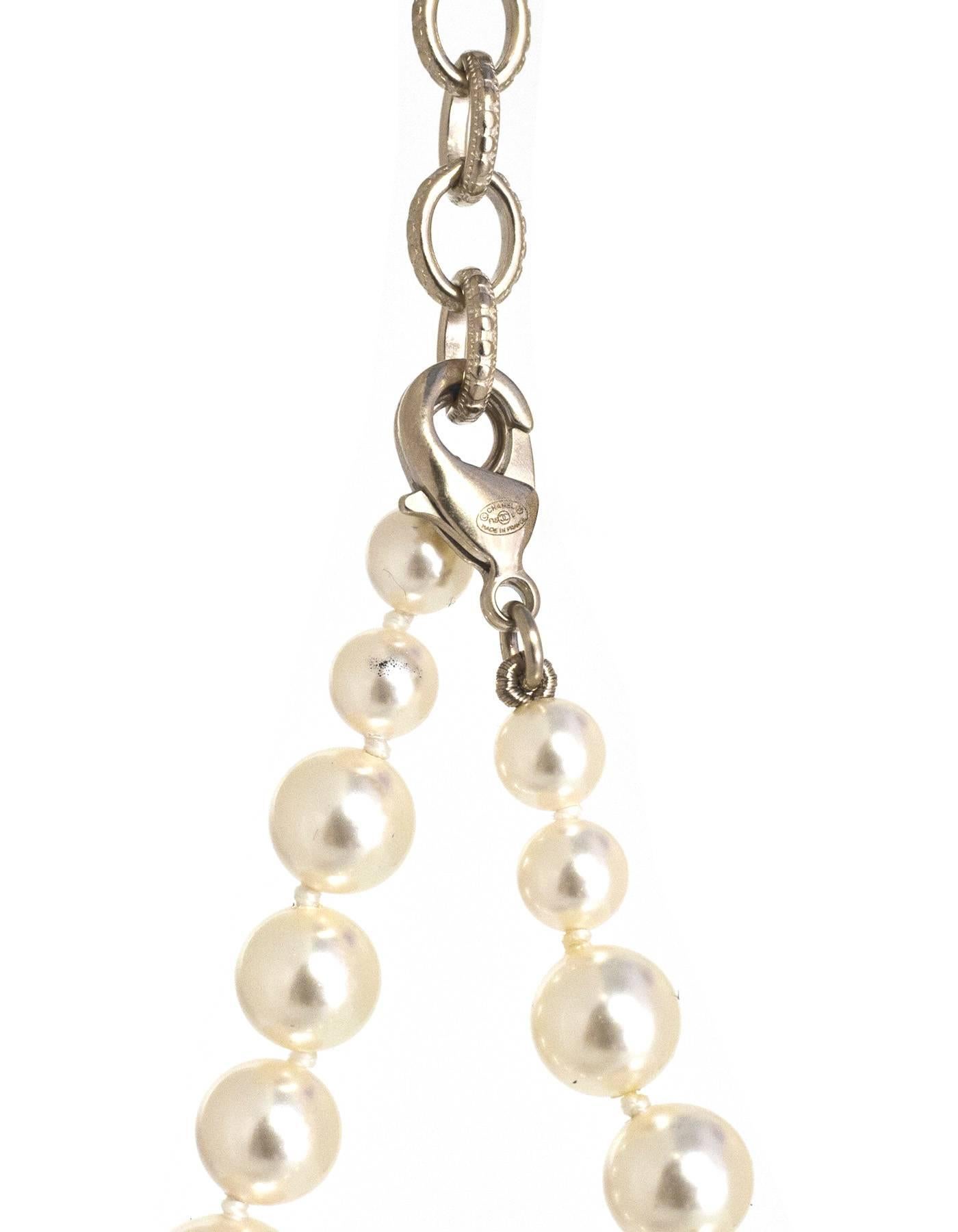 Chanel Graduated Pearl & Crystal CC Pendant Bracelet In Excellent Condition In New York, NY