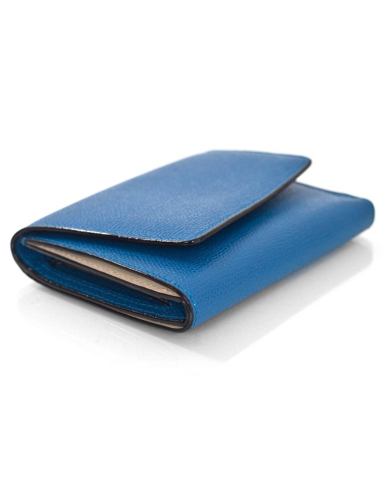 Valextra Blue Asymmetrical Grained Leather Wallet NIB rt. $795 For Sale ...
