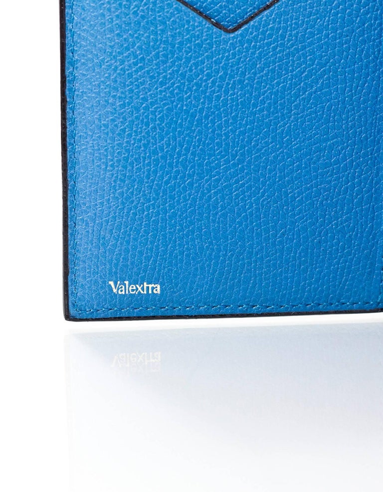 Valextra Blue Asymmetrical Grained Leather Wallet NIB rt. $795 For Sale ...