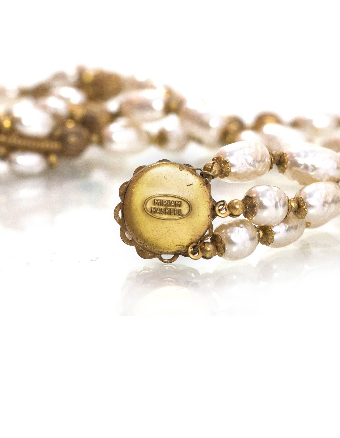 Miriam Haskell Goldtone and Faux Pearl Necklace In Excellent Condition For Sale In New York, NY