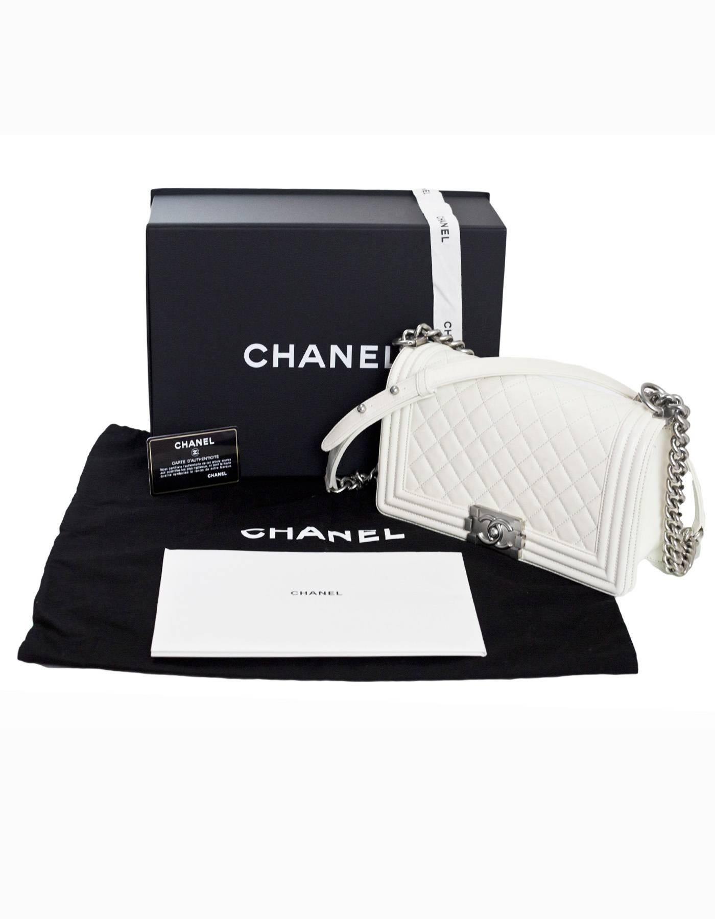 Chanel White Quilted Leather Medium Boy Bag SHW rt. 4, 700 For Sale at