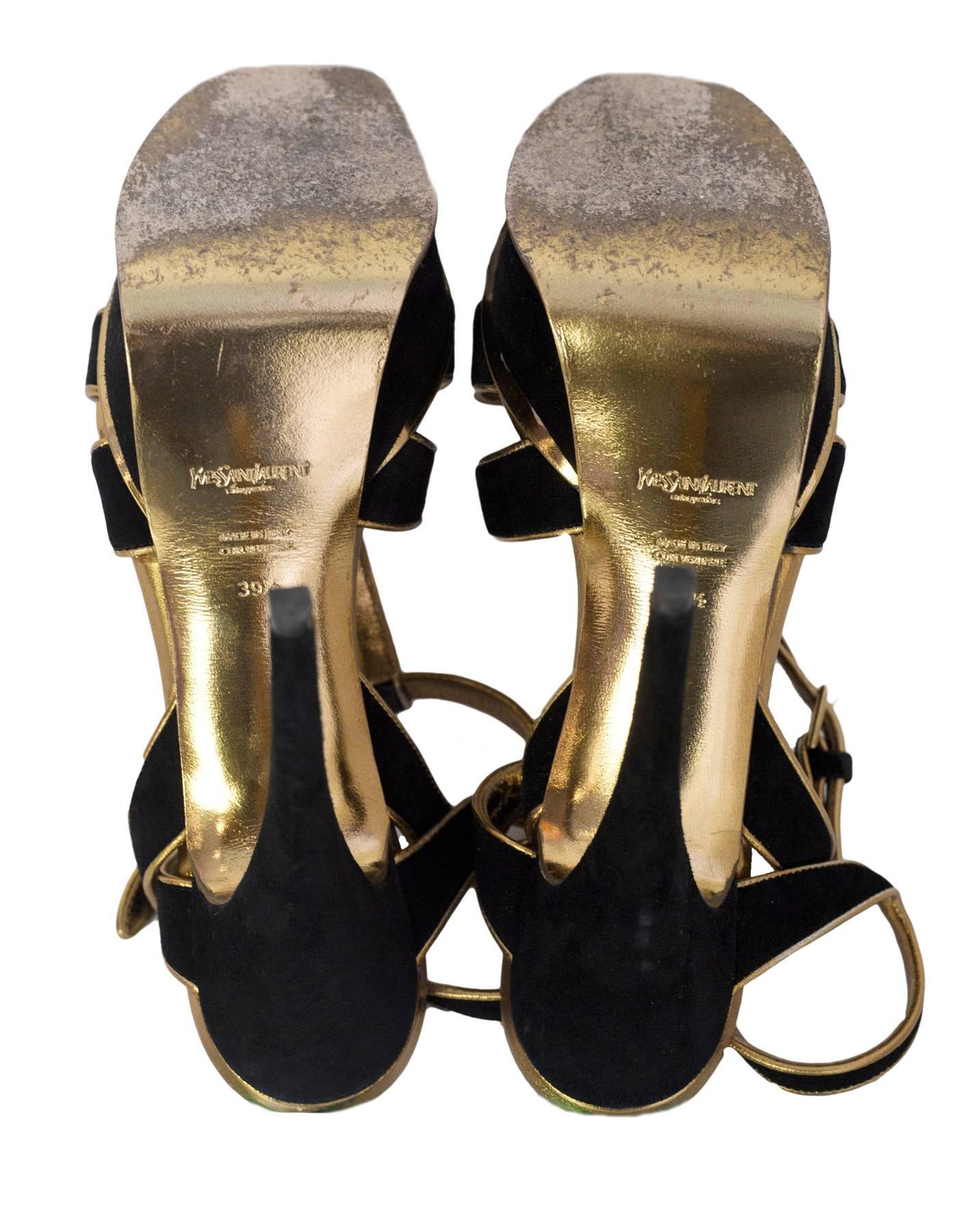 Yves Saint Laurent Black and Gold SuedeTribute 105 Sandals Sz 39.5 1