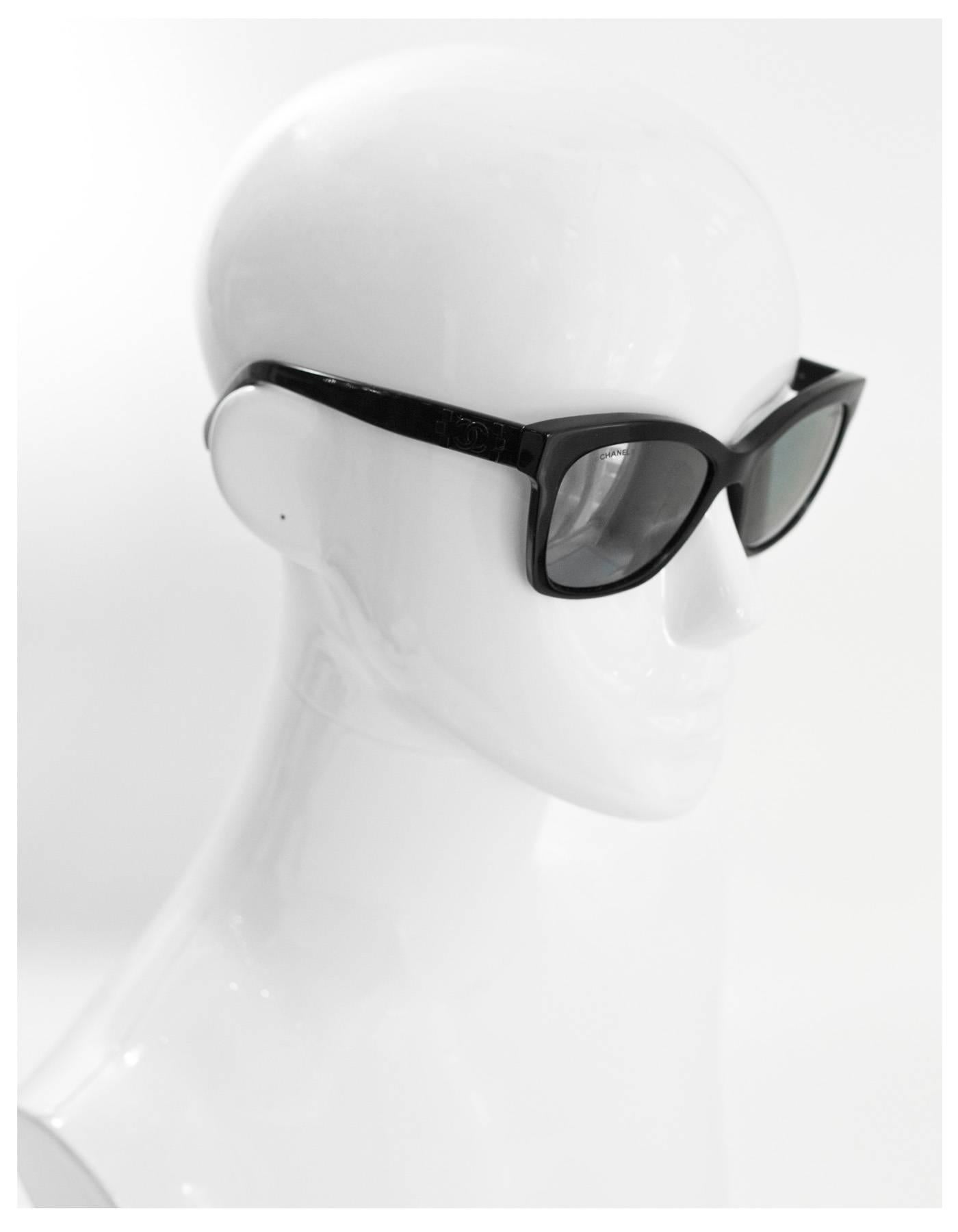 Chanel Black Pantos Spring Mirrored Sunglasses
Features boy CC logo at sides

Made In: Italy
Color: Black
Materials: Resin
Retail Price: $350 + tax
Overall Condition: Excellent pre-owned condition, minor surface marks
Includes: Chanel sunglasses