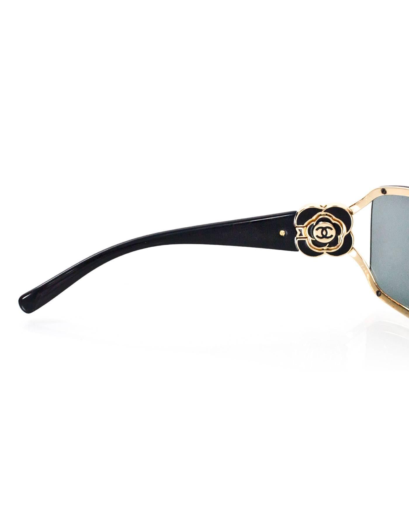 Women's Chanel Black & Gold Shield Sunglasses with Camelia