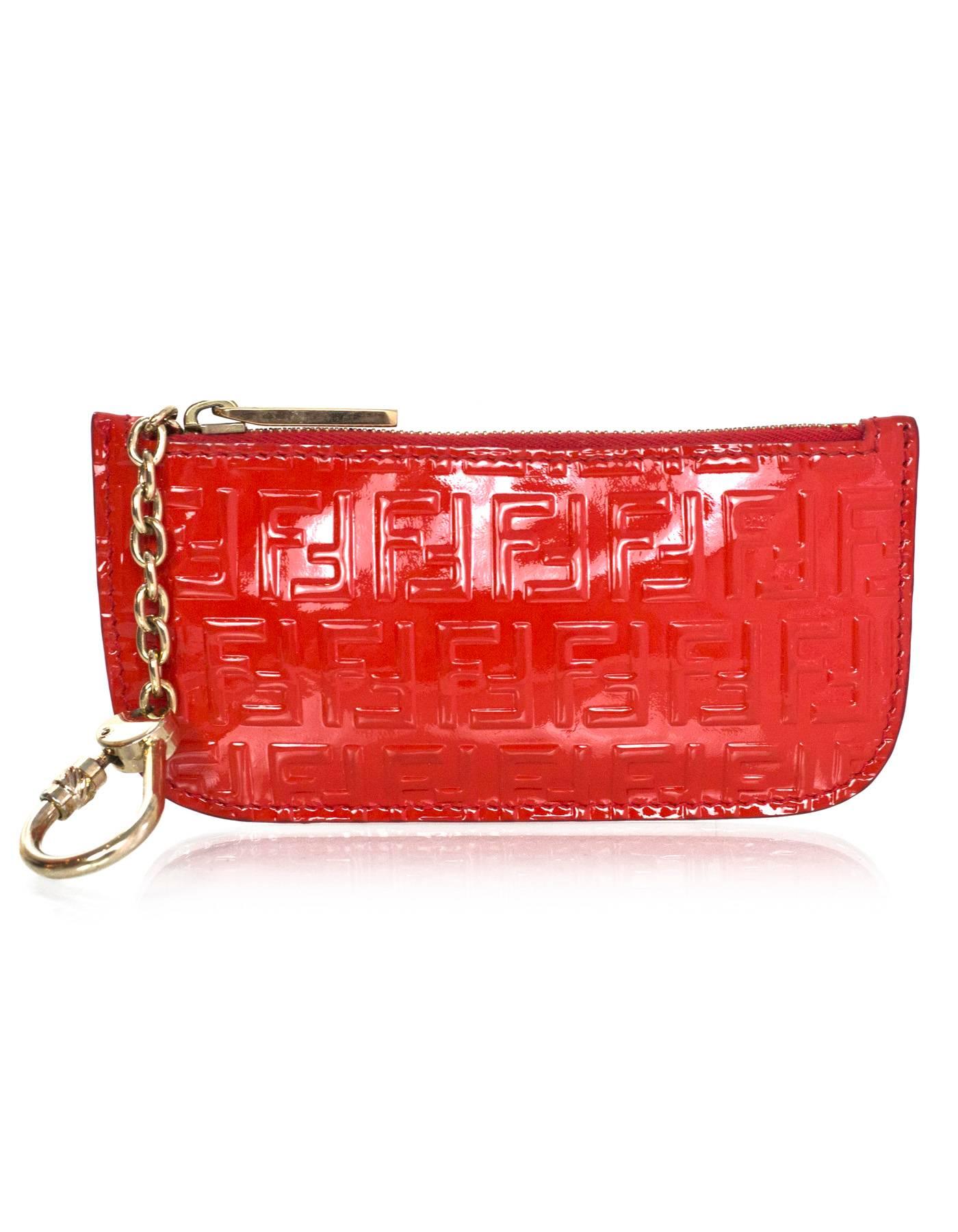 Fendi Red Patent Leather Card Case/Key Chain with Box and DB In Excellent Condition In New York, NY