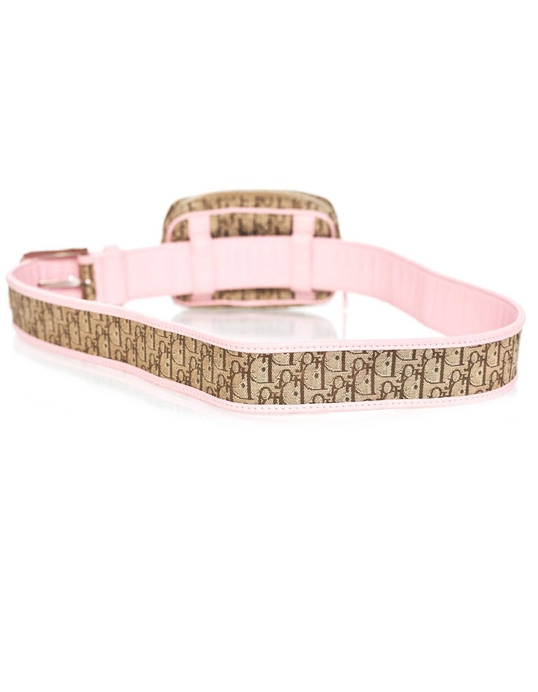 Christian Dior Vintage Pink and Brown Monogram Belt Bag Sz 90 For Sale