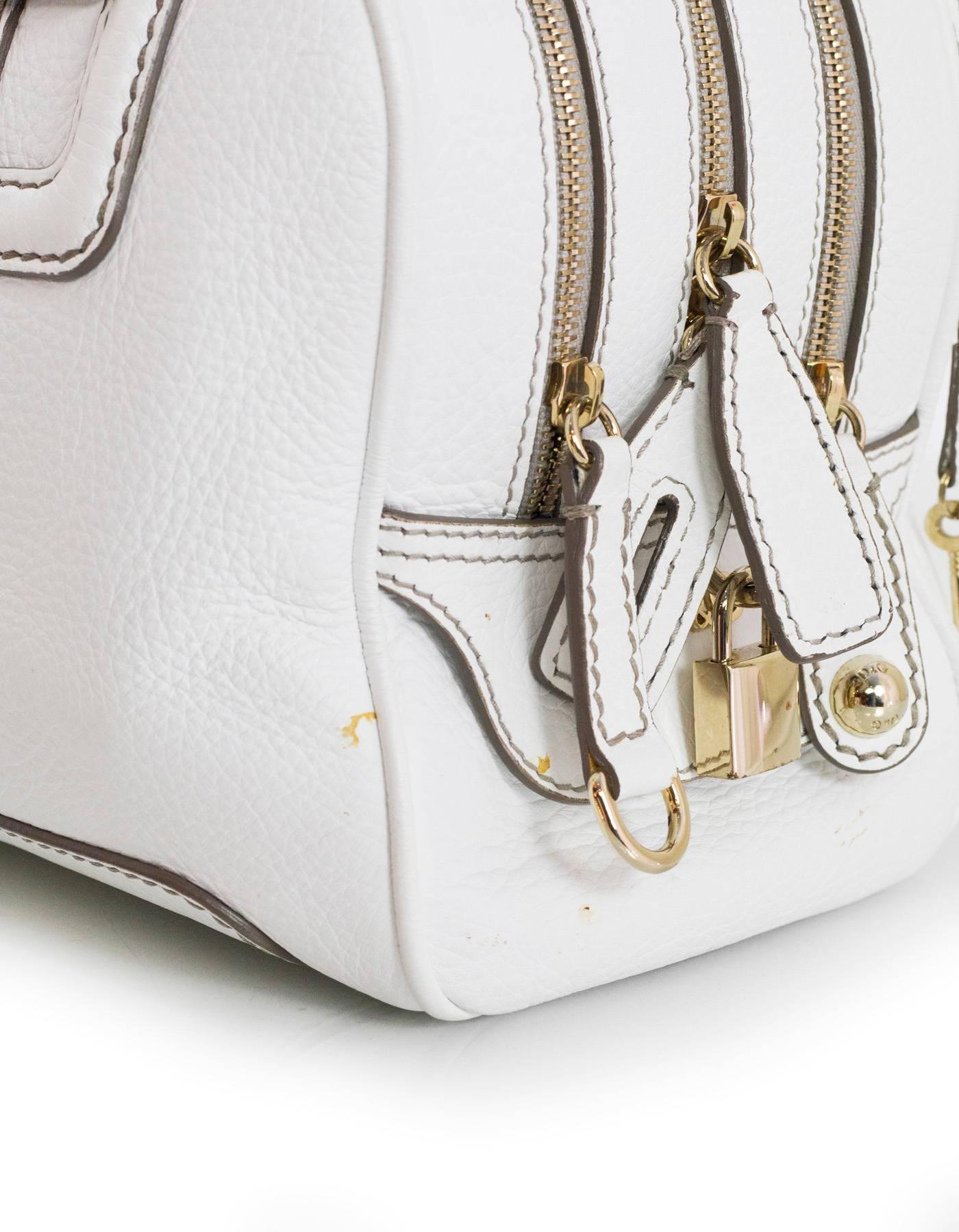 Women's Dolce & Gabbana D&G White Leather Lily Zipper Detail Satchel Bag