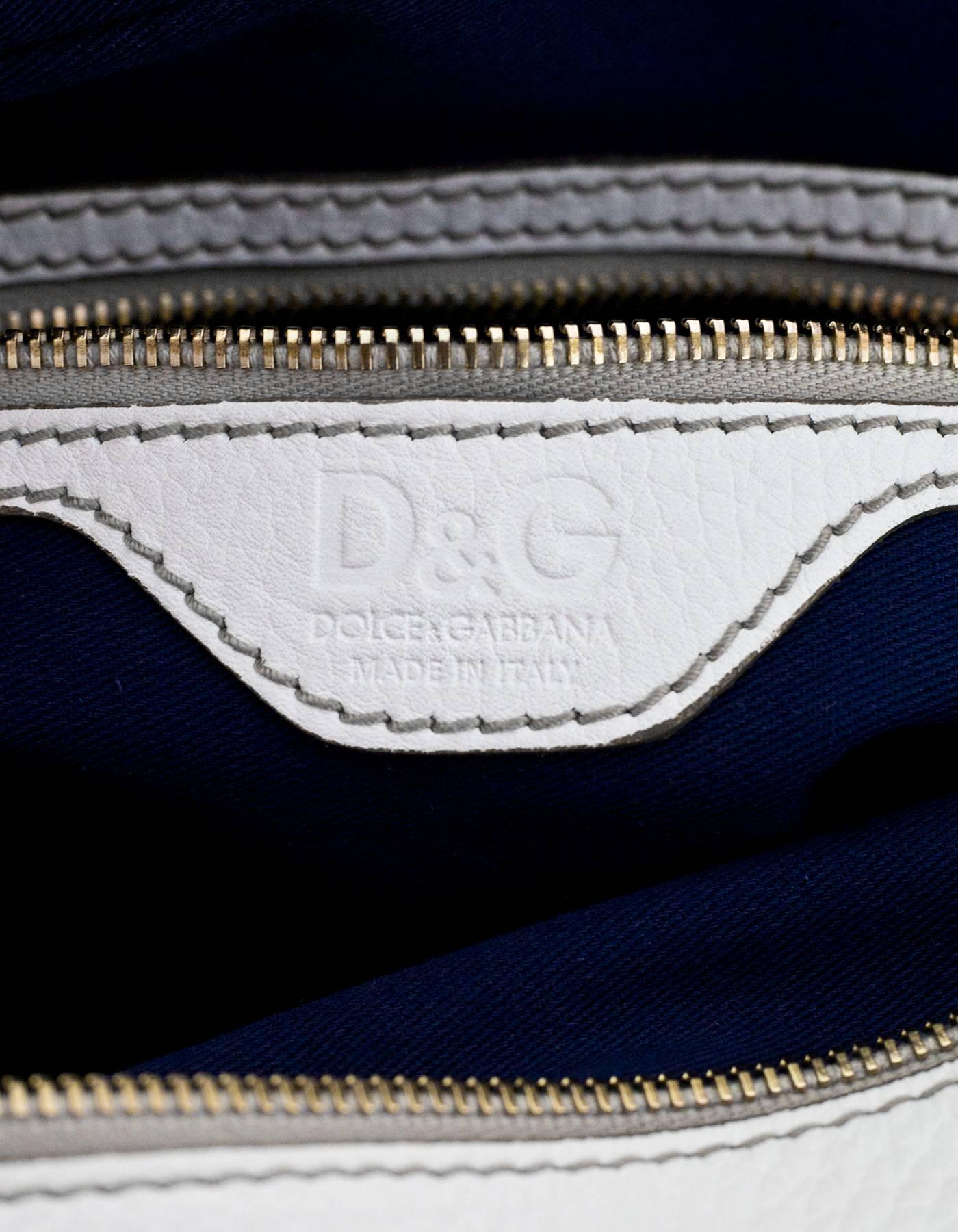 Dolce & Gabbana D&G White Leather Lily Zipper Detail Satchel Bag In Excellent Condition In New York, NY