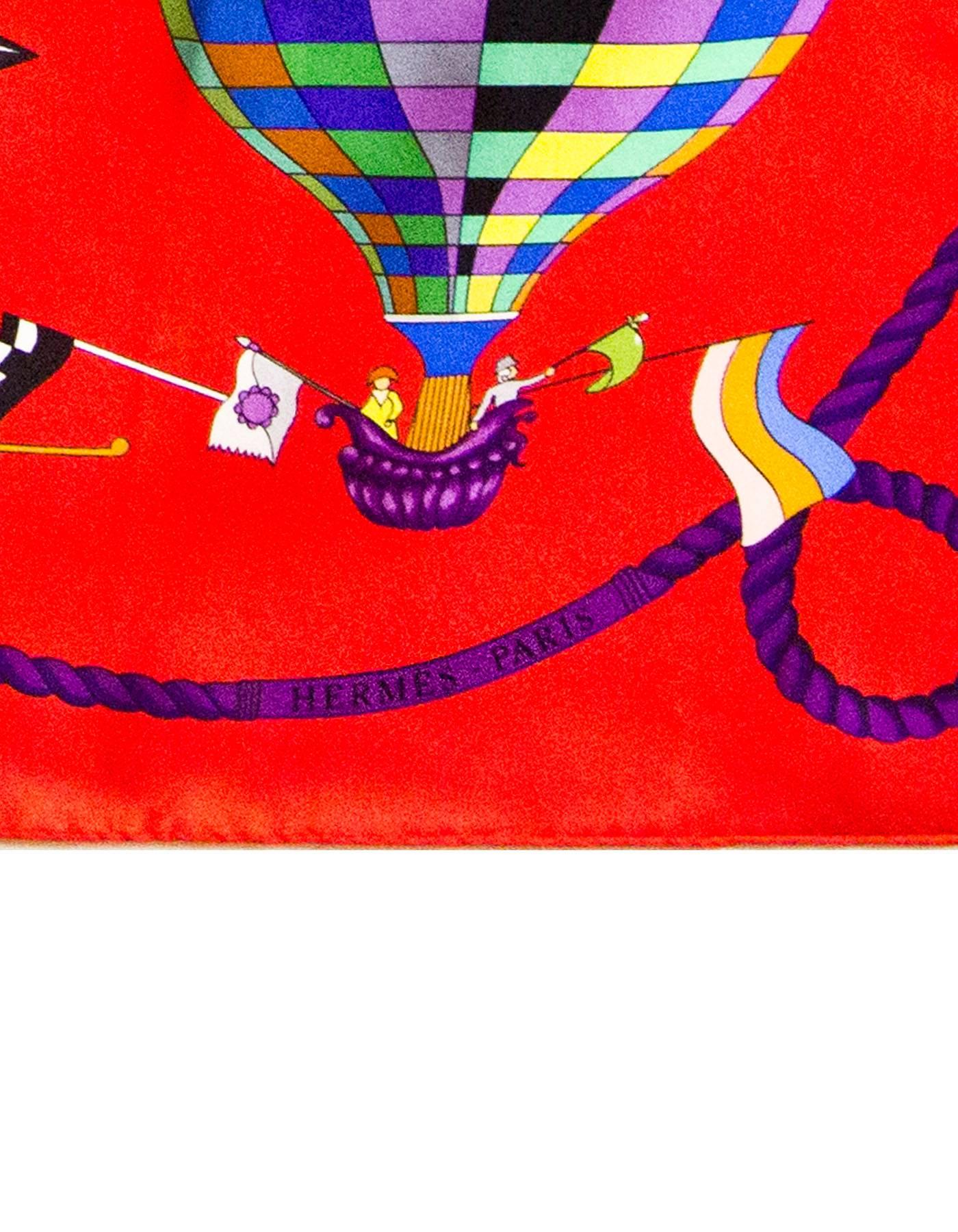 Red Hermes Les Folies du Ciel Balloon Print Silk 90cm Scarf with Box