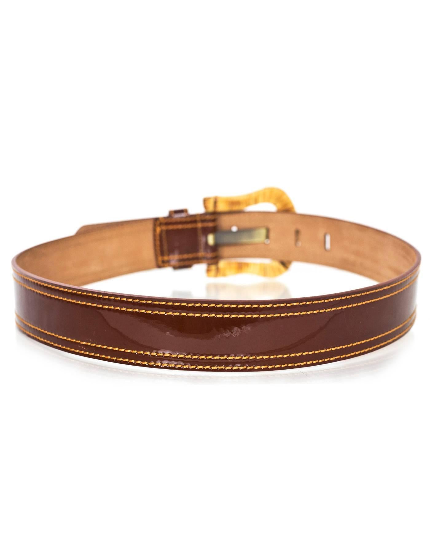 Fendi Brown Patent Leather & Wicker Belt sz 80 In Excellent Condition In New York, NY