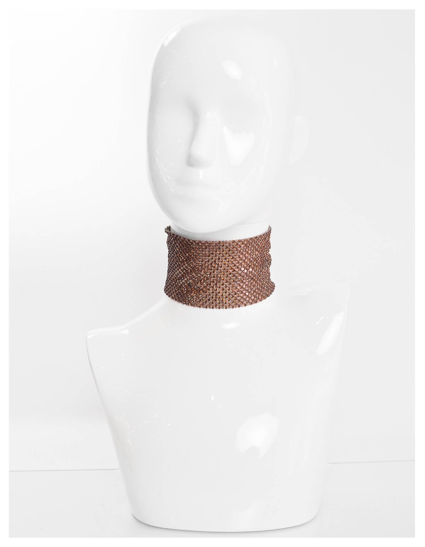 Dolce & Gabbana Bronze Extra Wide Crystal Choker

Made In: Italy
Color: Bronze
Hardware: Bronze, crystals
Materials: Mesh, crystal
Closure/Opening: Velcro closure
Overall Condition: Excellent- like new

Measurements:
Length: 16"
Width: