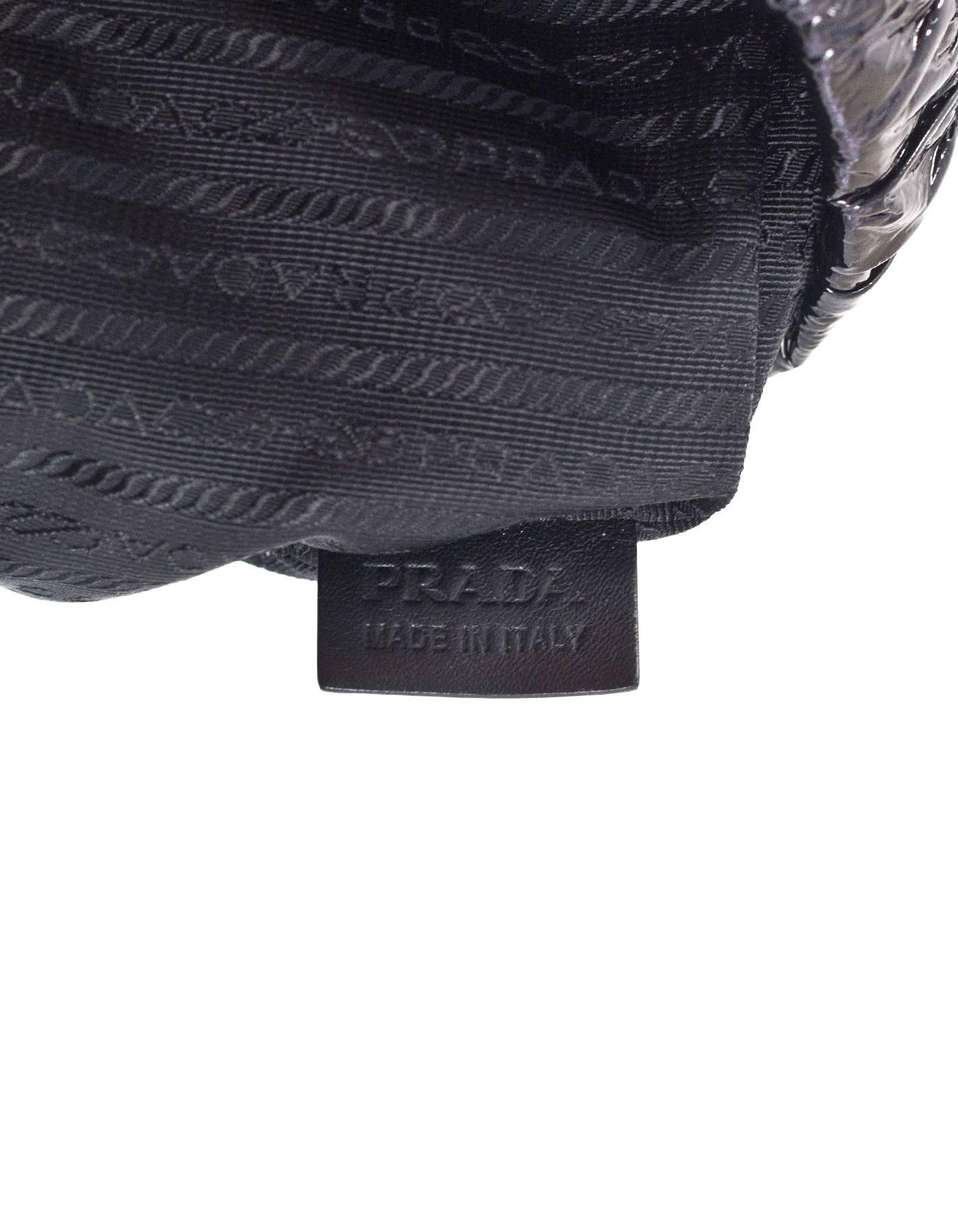 Prada Black Patent Leather Ruched Gaufre Clutch Bag 4