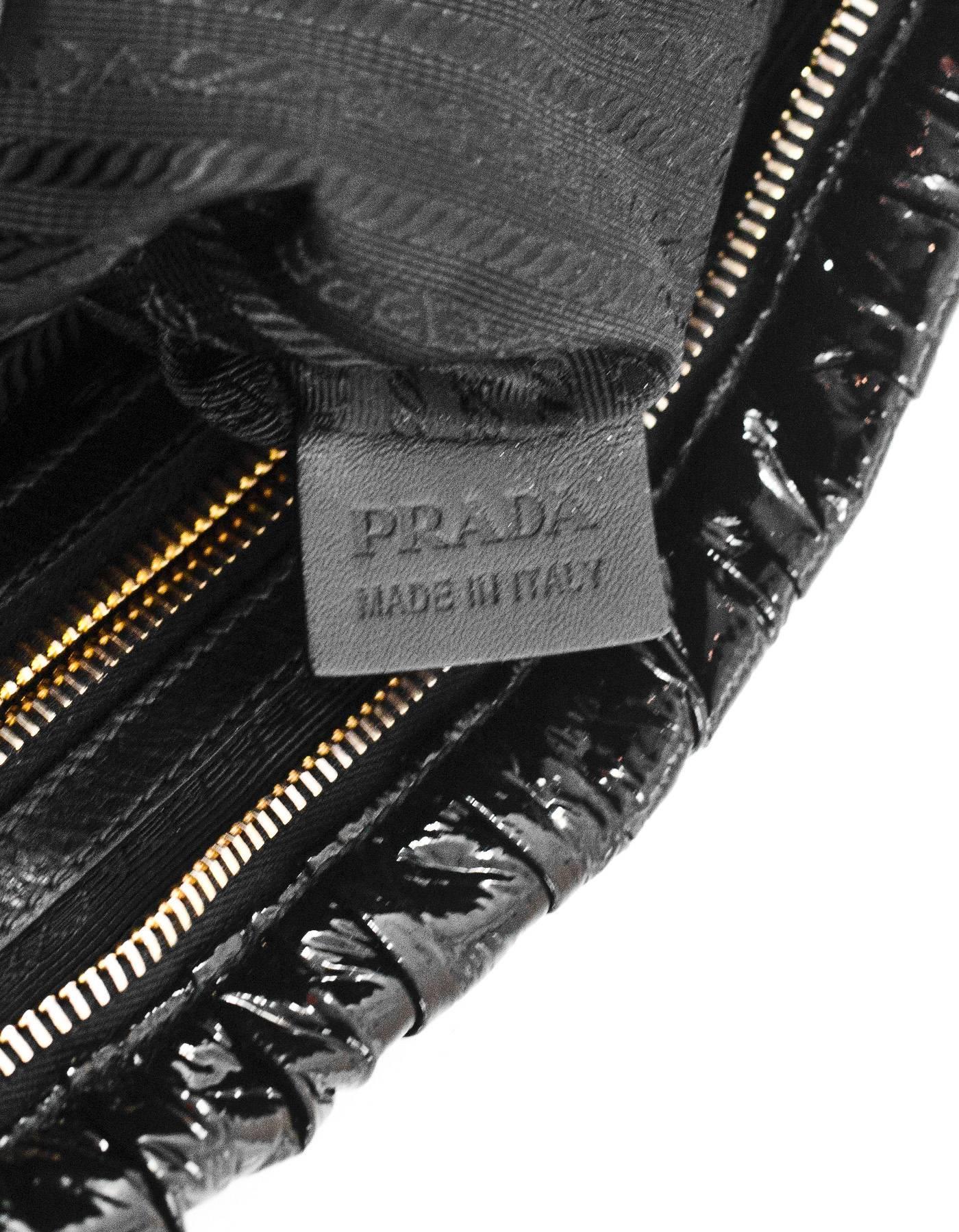 Prada Black Patent Leather Ruched Gaufre Clutch Bag 3