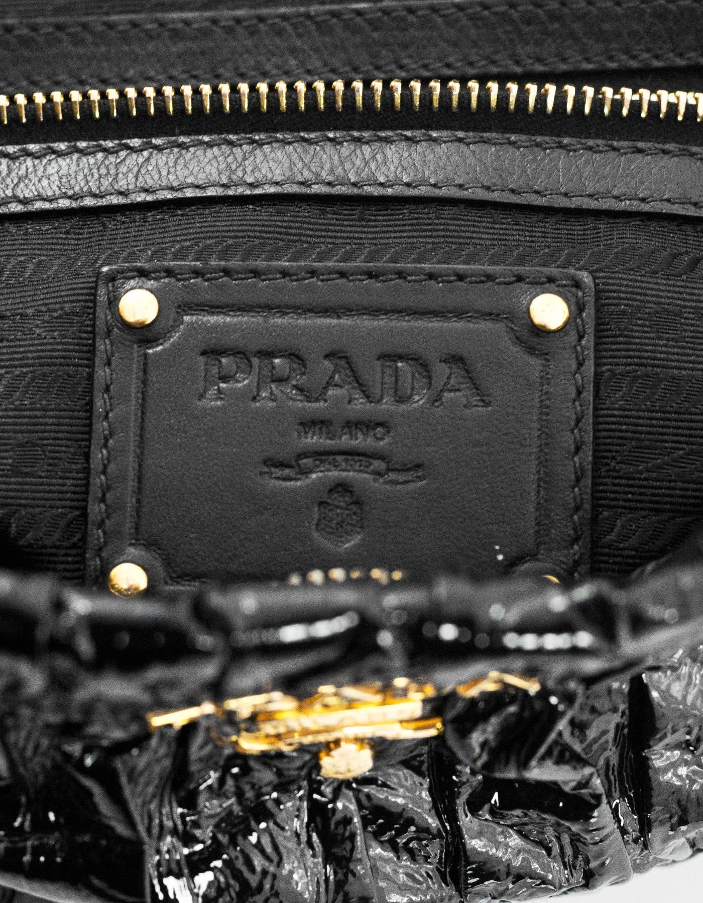 Prada Black Patent Leather Ruched Gaufre Clutch Bag 2