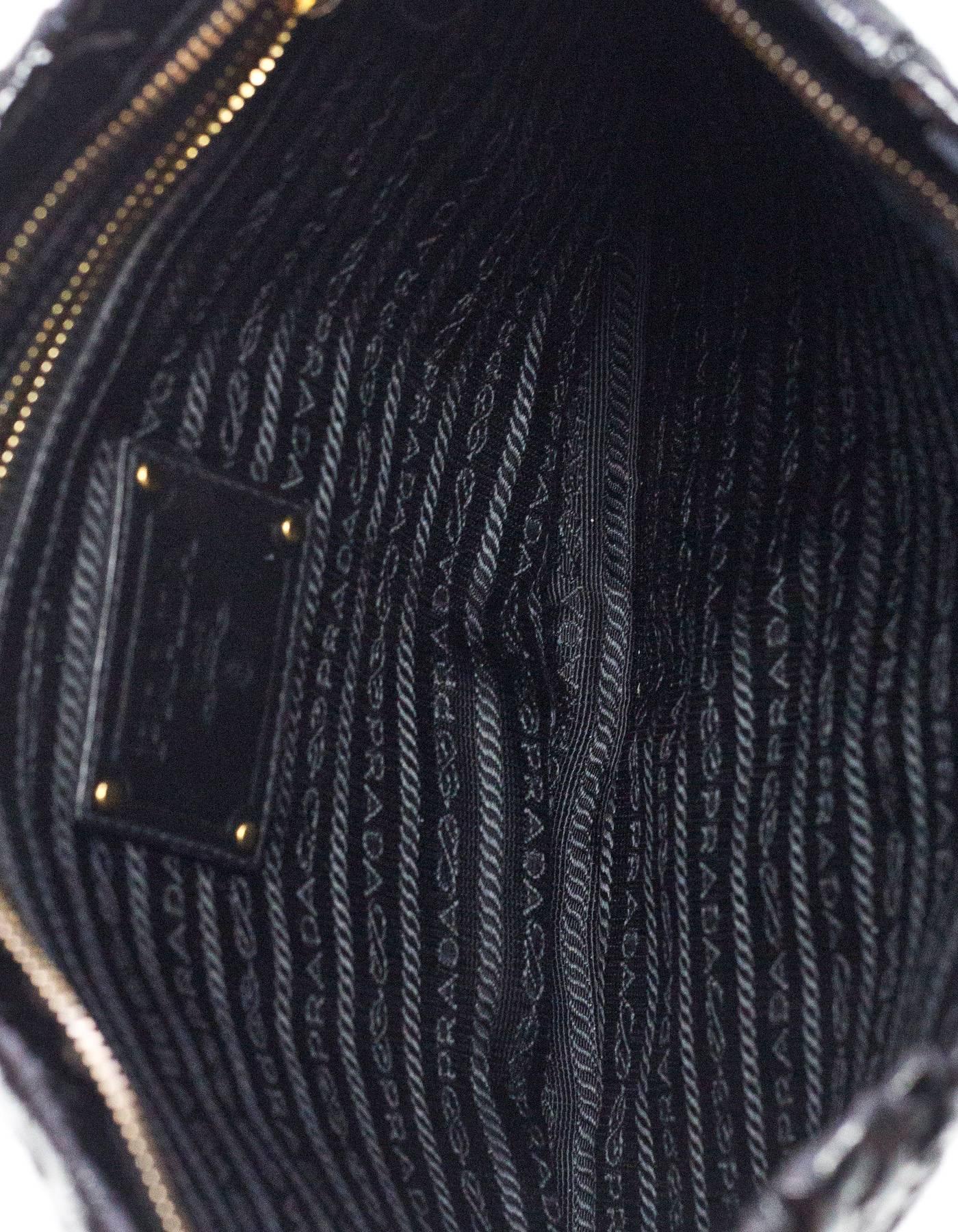 Prada Black Patent Leather Ruched Gaufre Clutch Bag 1